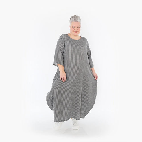  Ballonkleid von AKH Fashion aus Baumwolle, 1461.01926, Grau/Weiß, Streifen, Ausgefallen
