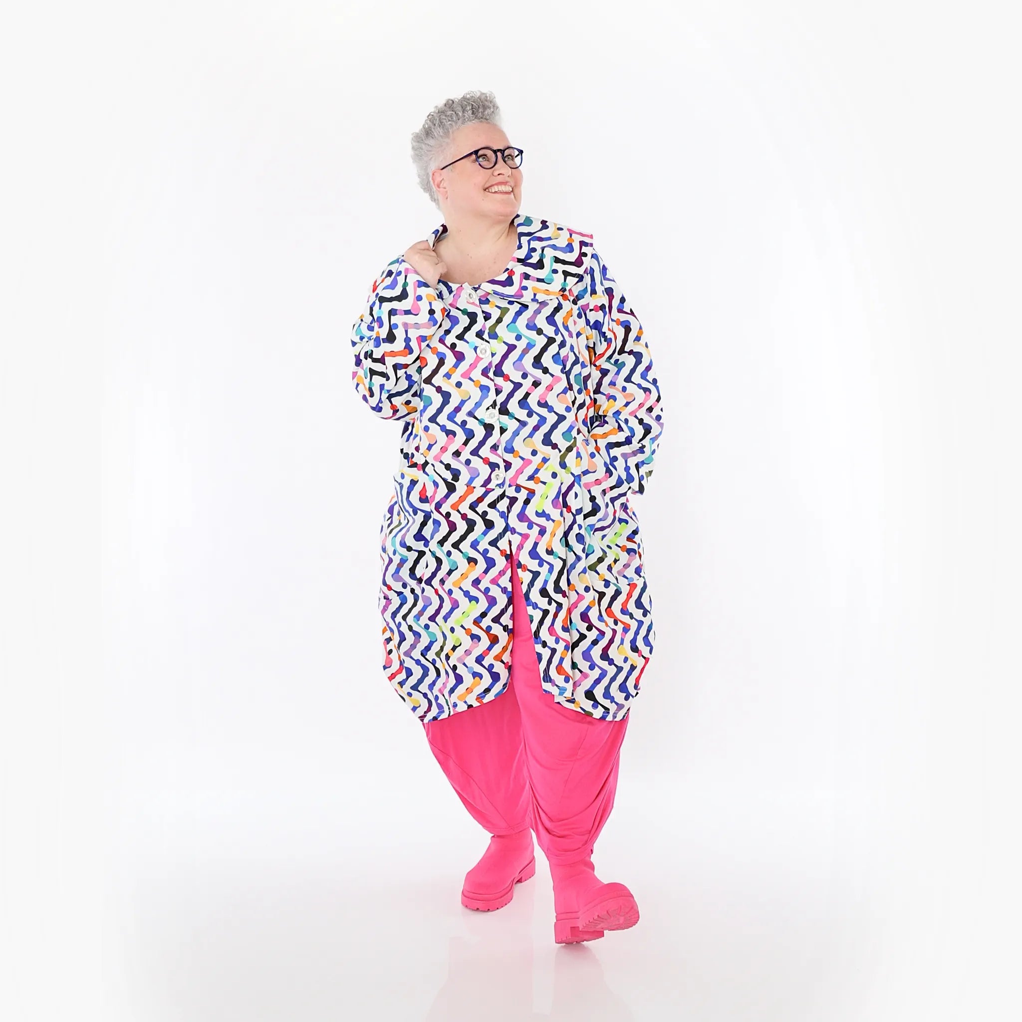 Ballonmantel von AKH Fashion aus Baumwolle, 1462.06928, Weiß/Multicolor, Muster, Schick
