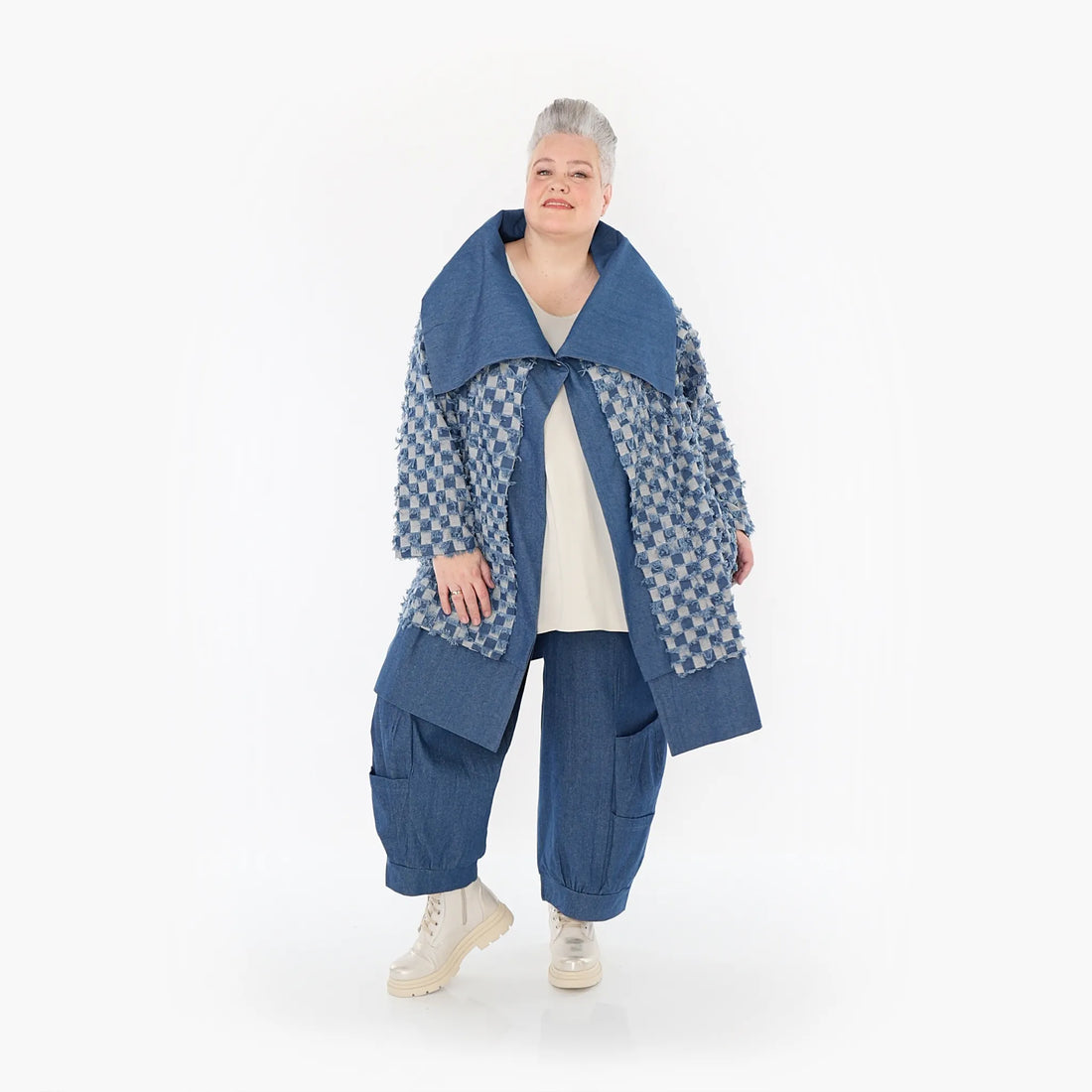  AKH Fashion Jacke in gerader Form, aus Baumwolle, 1463.07053, Jeansblau/Grau, Kariert
