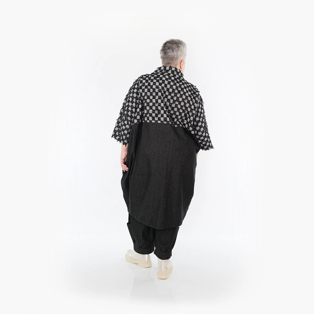  Ballonmantel von AKH Fashion aus Baumwolle, 1463.07055, Schwarz/Grau, Kariert, Schick