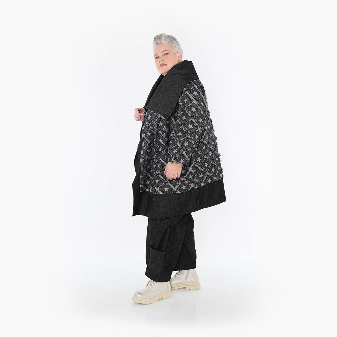  AKH Fashion Jacke in gerader Form, aus Baumwolle, 1464.07053, Schwarz/Grau, Raute, Schick