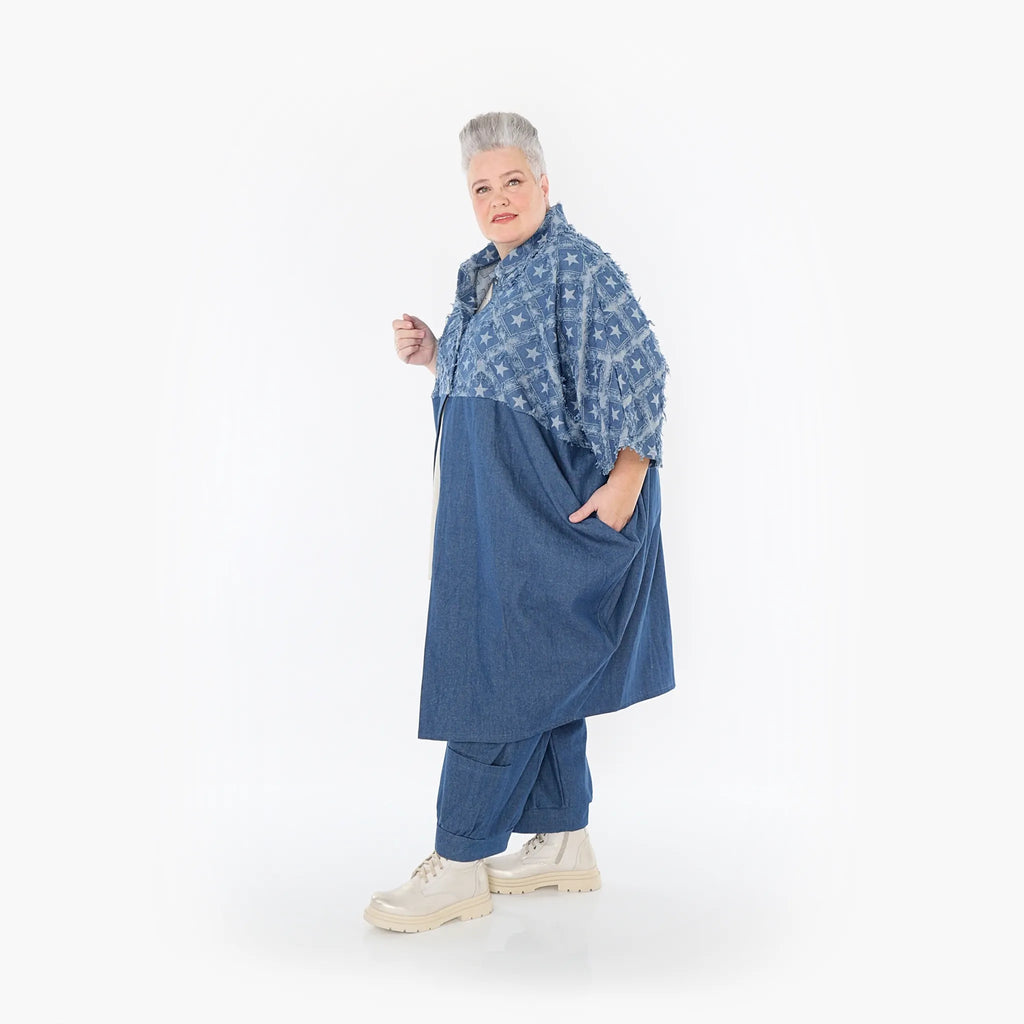  Ballonmantel von AKH Fashion aus Baumwolle, 1464.07055, Jeansblau/Grau, Raute, Schick