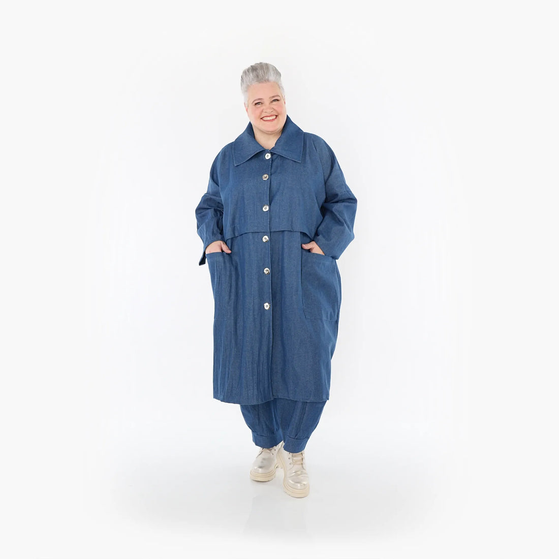  AKH Fashion Mantel in gerader Form, aus Polyester, 1466.07041, Jeansblau, Ausgefallen