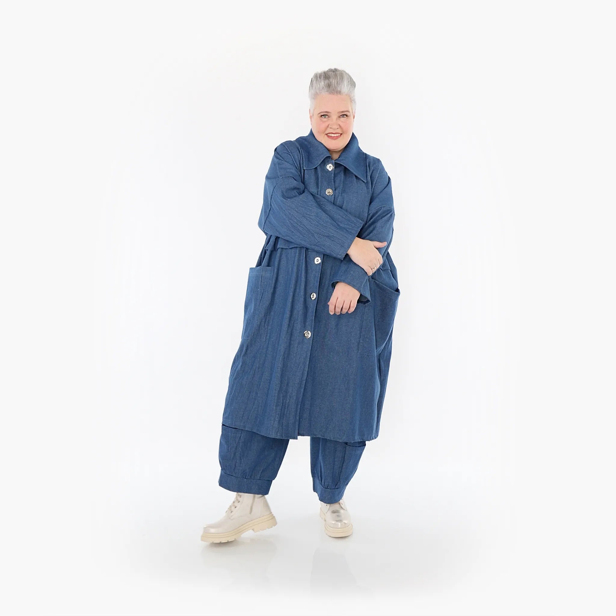  AKH Fashion Mantel in gerader Form, aus Polyester, 1466.07041, Jeansblau, Ausgefallen
