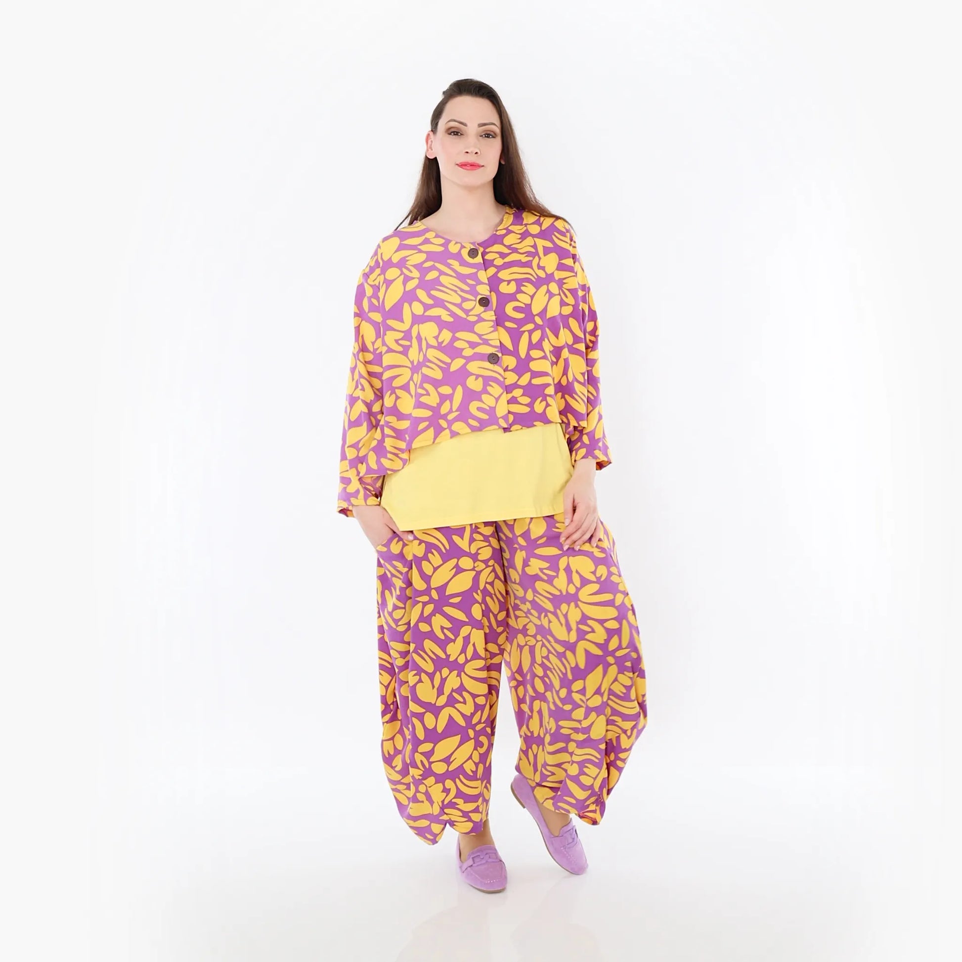  Ballonhose von AKH Fashion aus Viskose, 1470.08069, Flieder/Gelb, Blumen, Ausgefallen