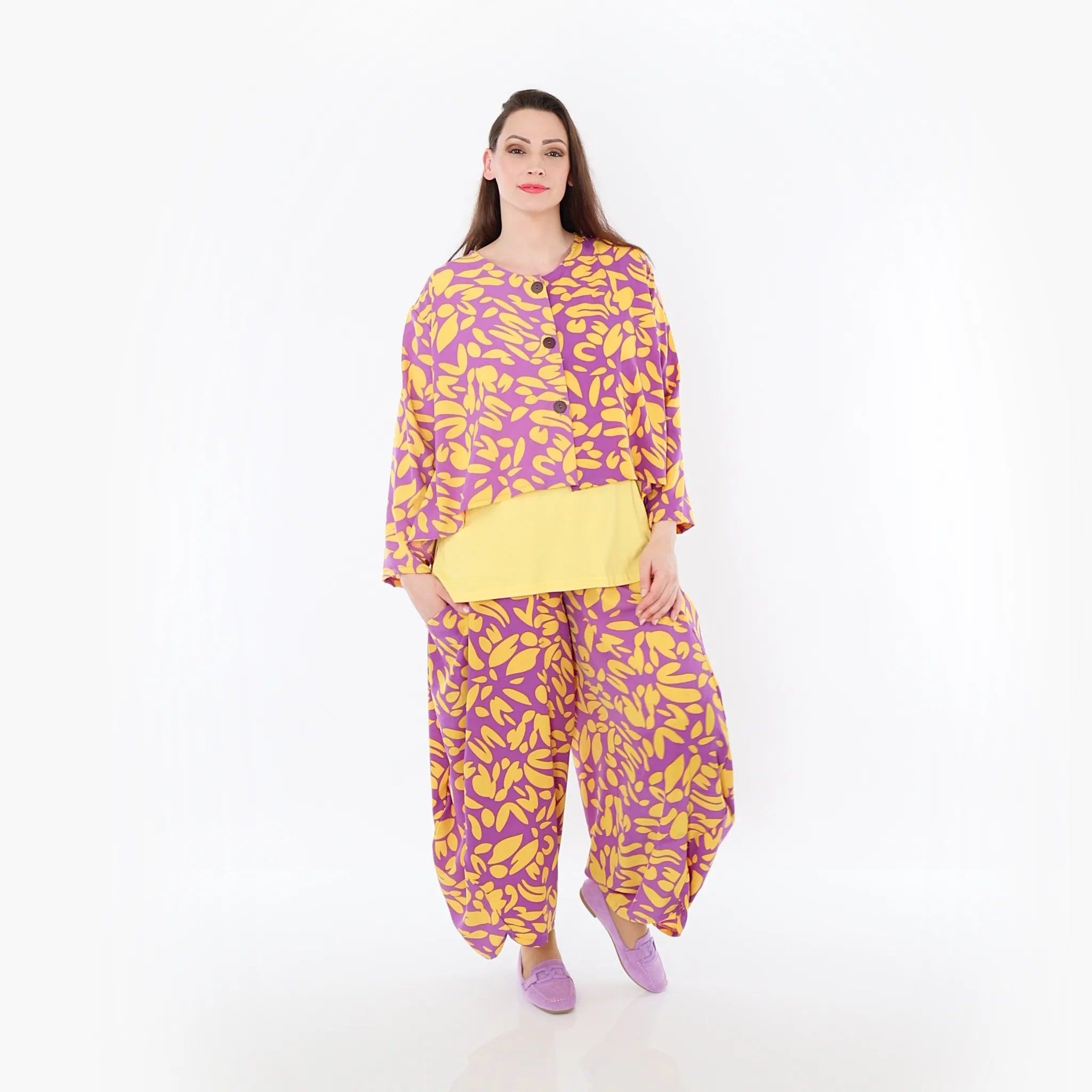  Ballonhose von AKH Fashion aus Viskose, 1470.08069, Flieder/Gelb, Blumen, Ausgefallen