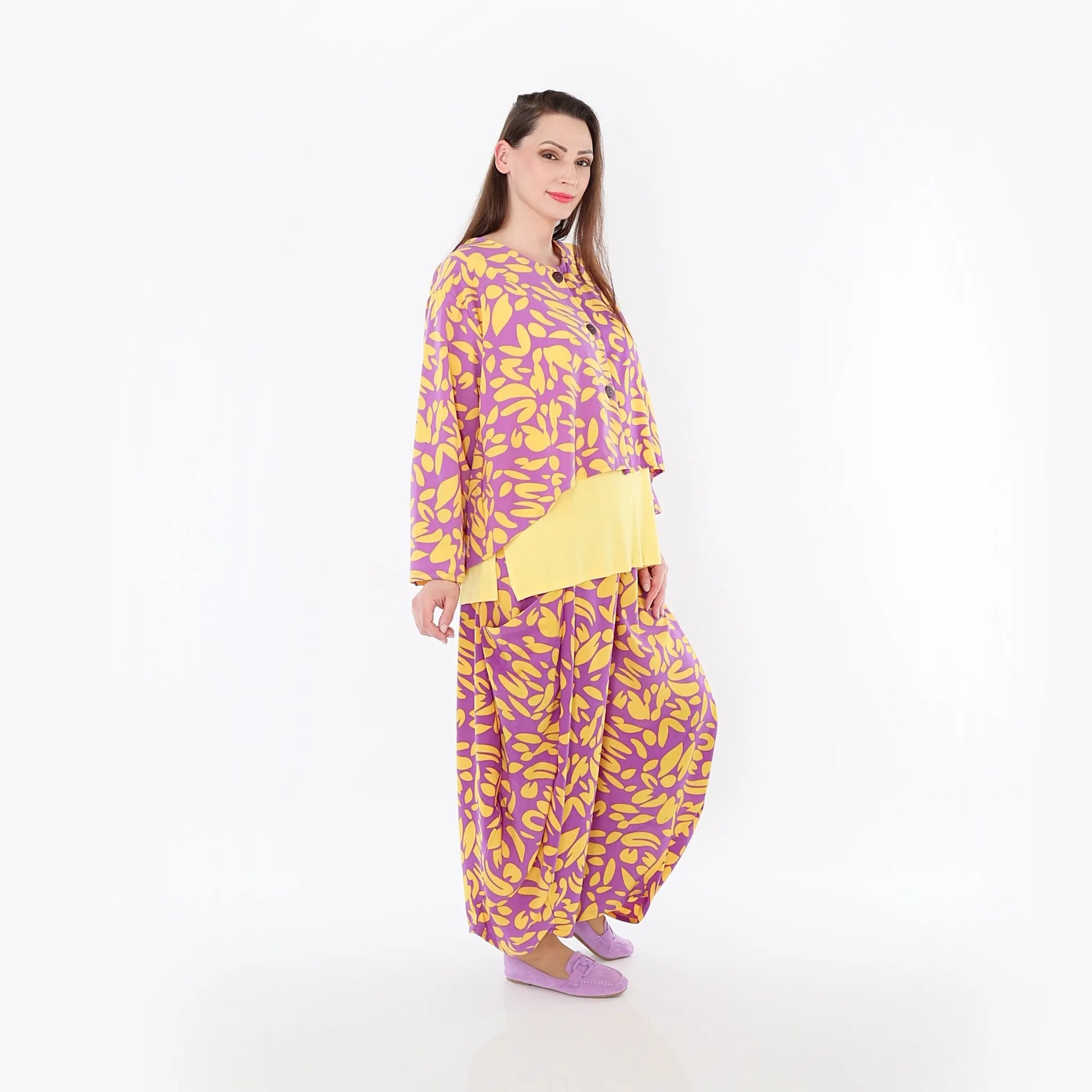  Ballonhose von AKH Fashion aus Viskose, 1470.08069, Flieder/Gelb, Blumen, Ausgefallen