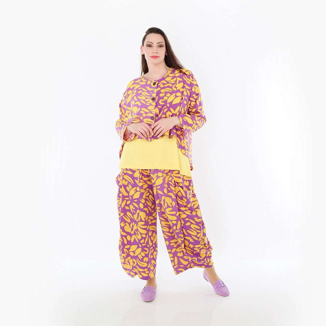  Ballonhose von AKH Fashion aus Viskose, 1470.08069, Flieder/Gelb, Blumen, Ausgefallen