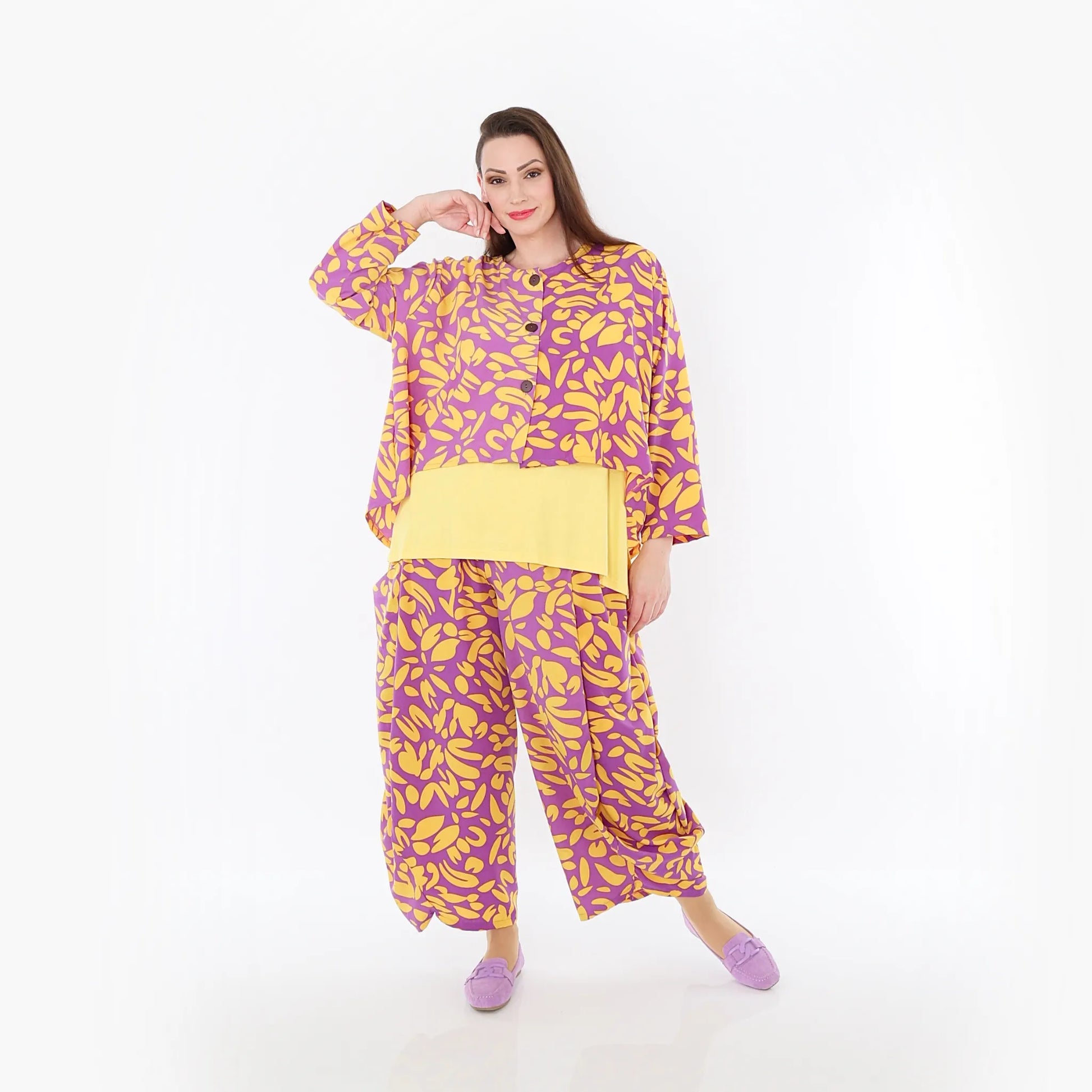  Ballonhose von AKH Fashion aus Viskose, 1470.08069, Flieder/Gelb, Blumen, Ausgefallen