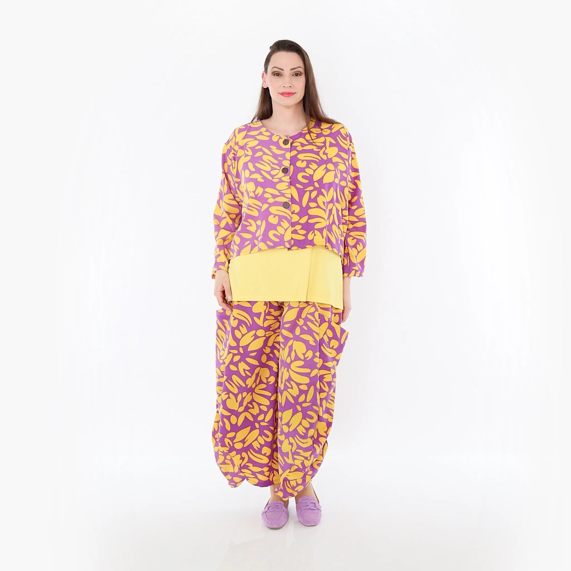  Ballonhose von AKH Fashion aus Viskose, 1470.08069, Flieder/Gelb, Blumen, Ausgefallen