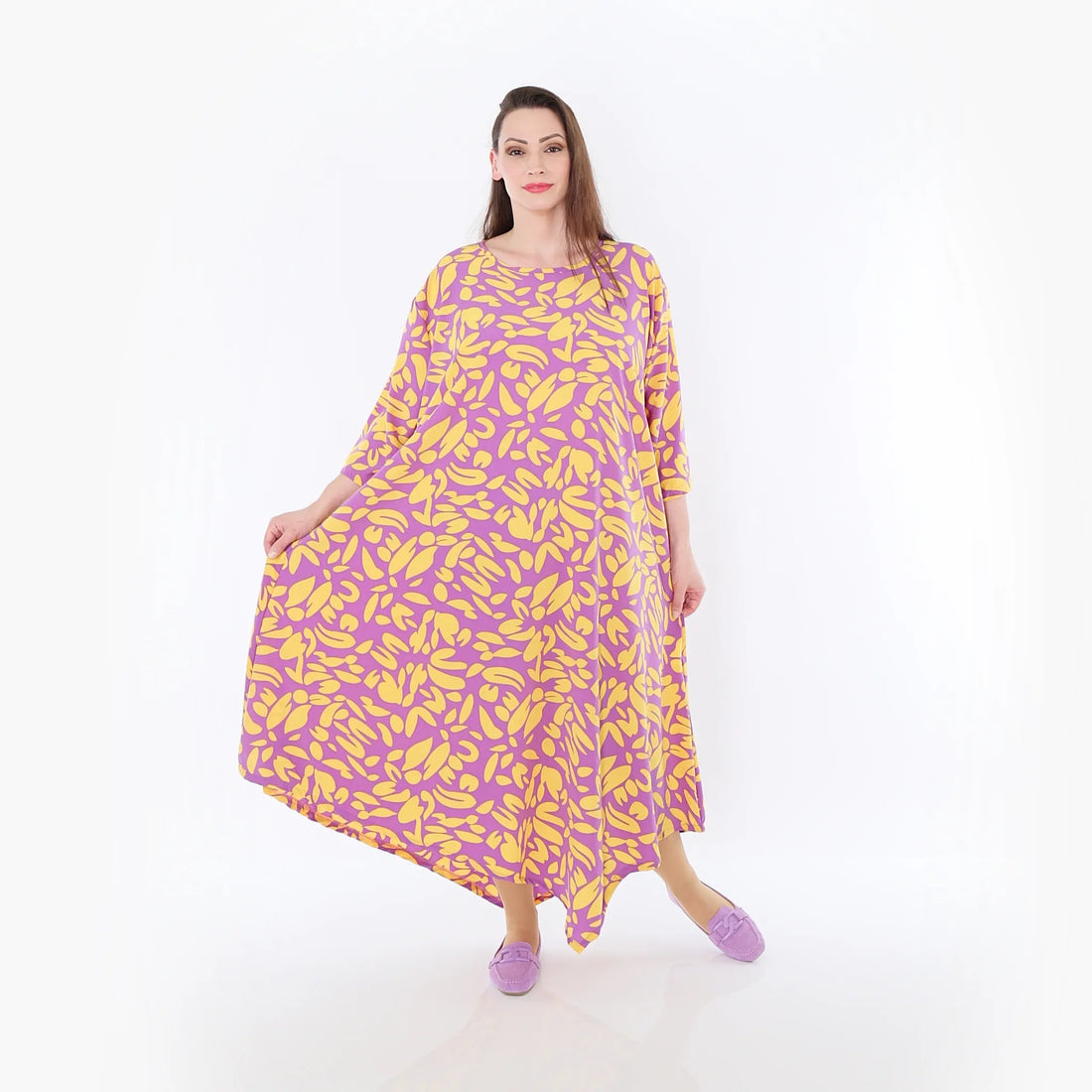  Ballonkleid von AKH Fashion aus Viskose, 1470.01927, Flieder/Gelb, Blumen, Ausgefallen