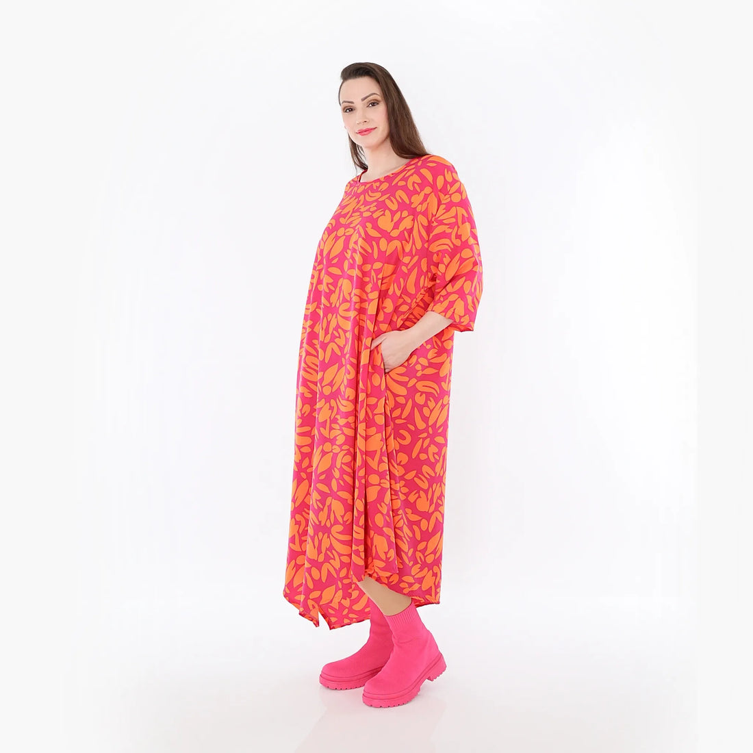  Ballonkleid von AKH Fashion aus Viskose, 1470.01927, Fuchsia/Orange, Blumen, Ausgefallen