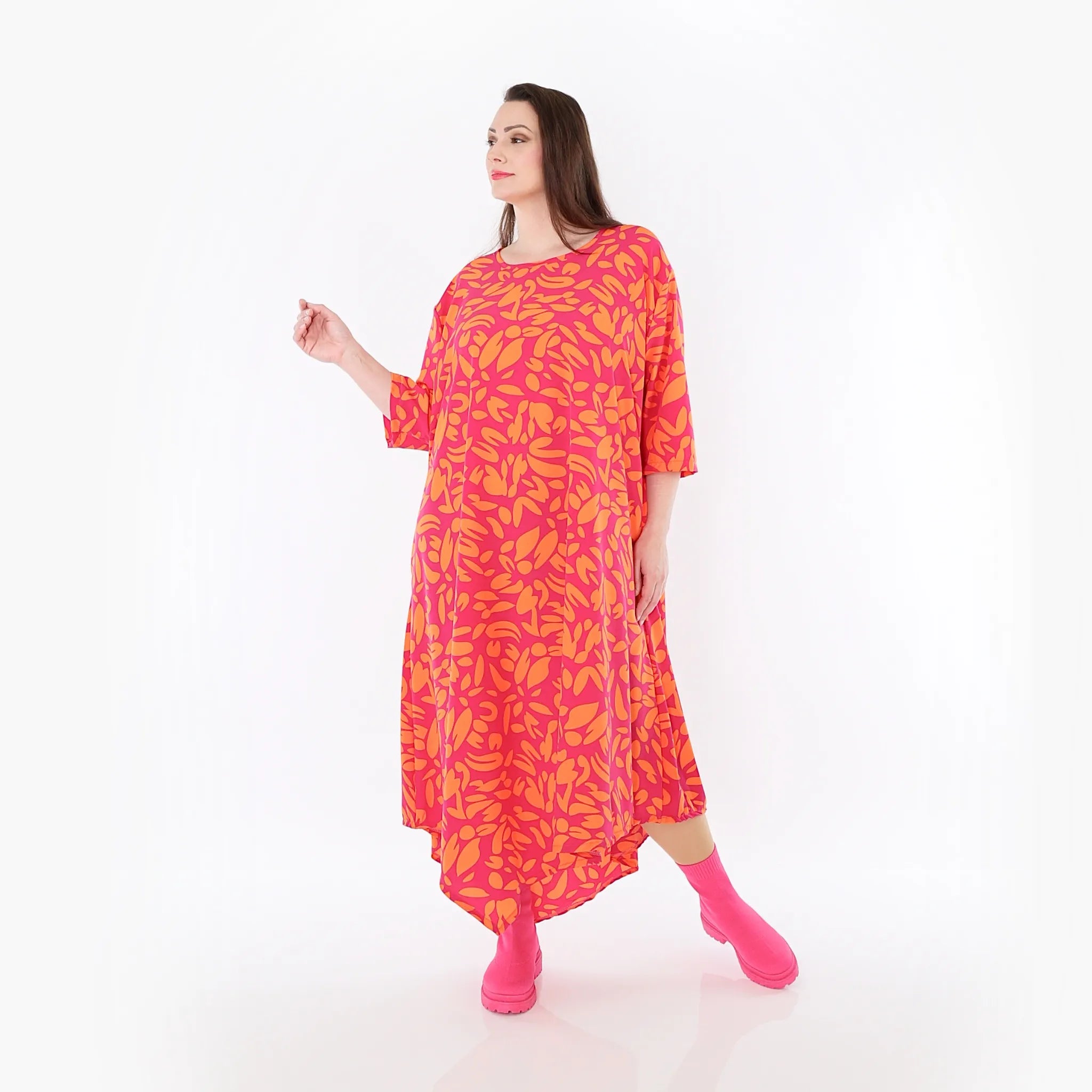  Ballonkleid von AKH Fashion aus Viskose, 1470.01927, Fuchsia/Orange, Blumen, Ausgefallen