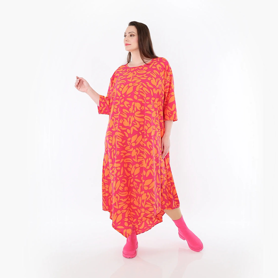  Ballonkleid von AKH Fashion aus Viskose, 1470.01927, Fuchsia/Orange, Blumen, Ausgefallen