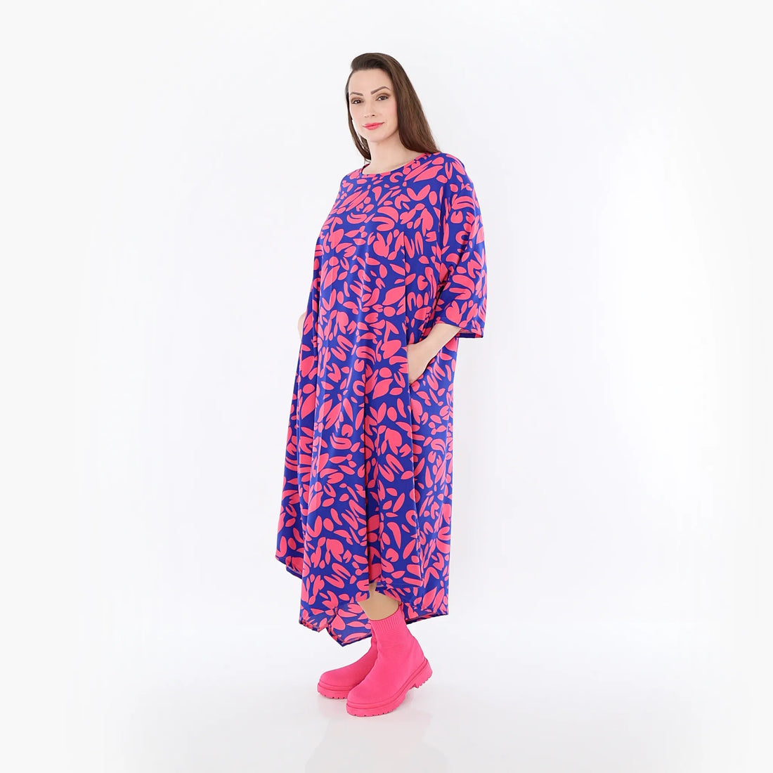  Ballonkleid von AKH Fashion aus Viskose, 1470.01927, Royalblau/Pink, Blumen, Ausgefallen