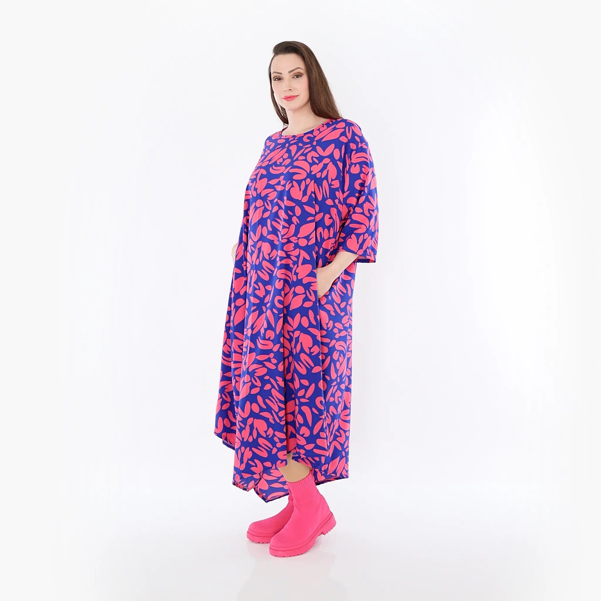  Ballonkleid von AKH Fashion aus Viskose, 1470.01927, Royalblau/Pink, Blumen, Ausgefallen