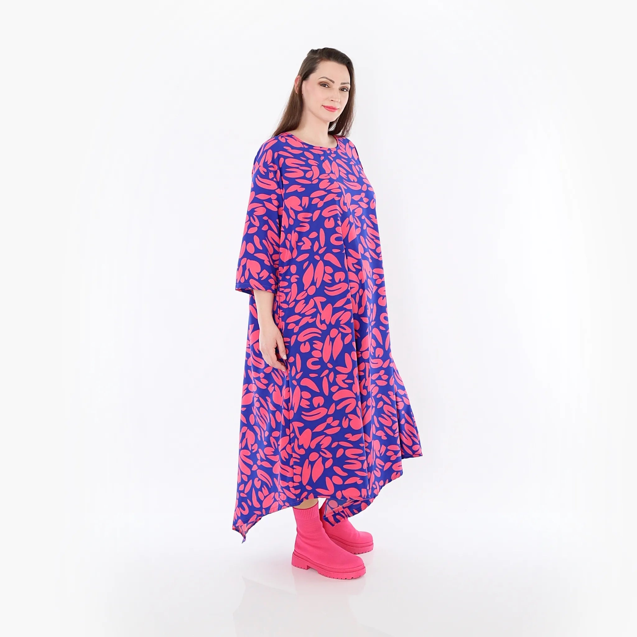  Ballonkleid von AKH Fashion aus Viskose, 1470.01927, Royalblau/Pink, Blumen, Ausgefallen
