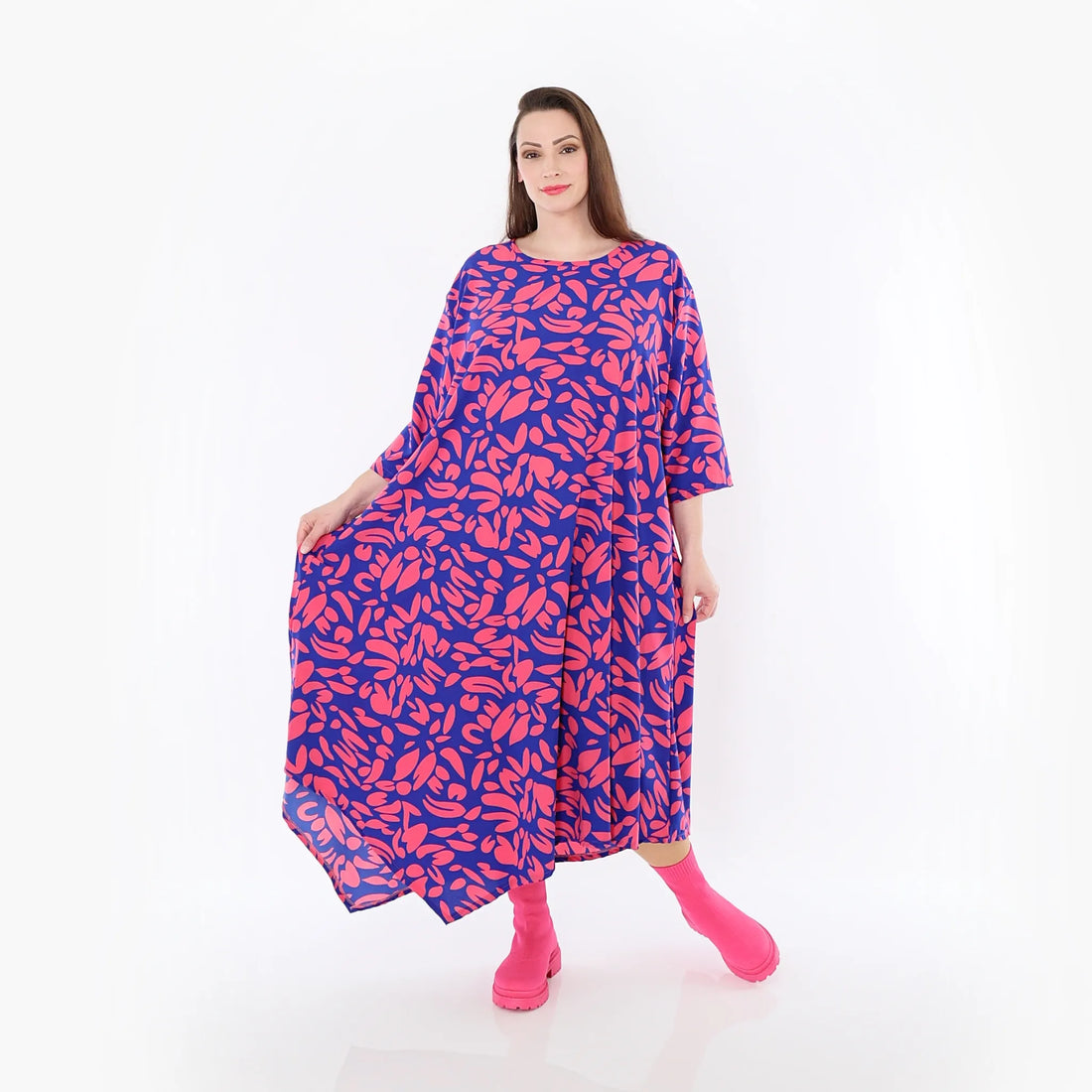  Ballonkleid von AKH Fashion aus Viskose, 1470.01927, Royalblau/Pink, Blumen, Ausgefallen