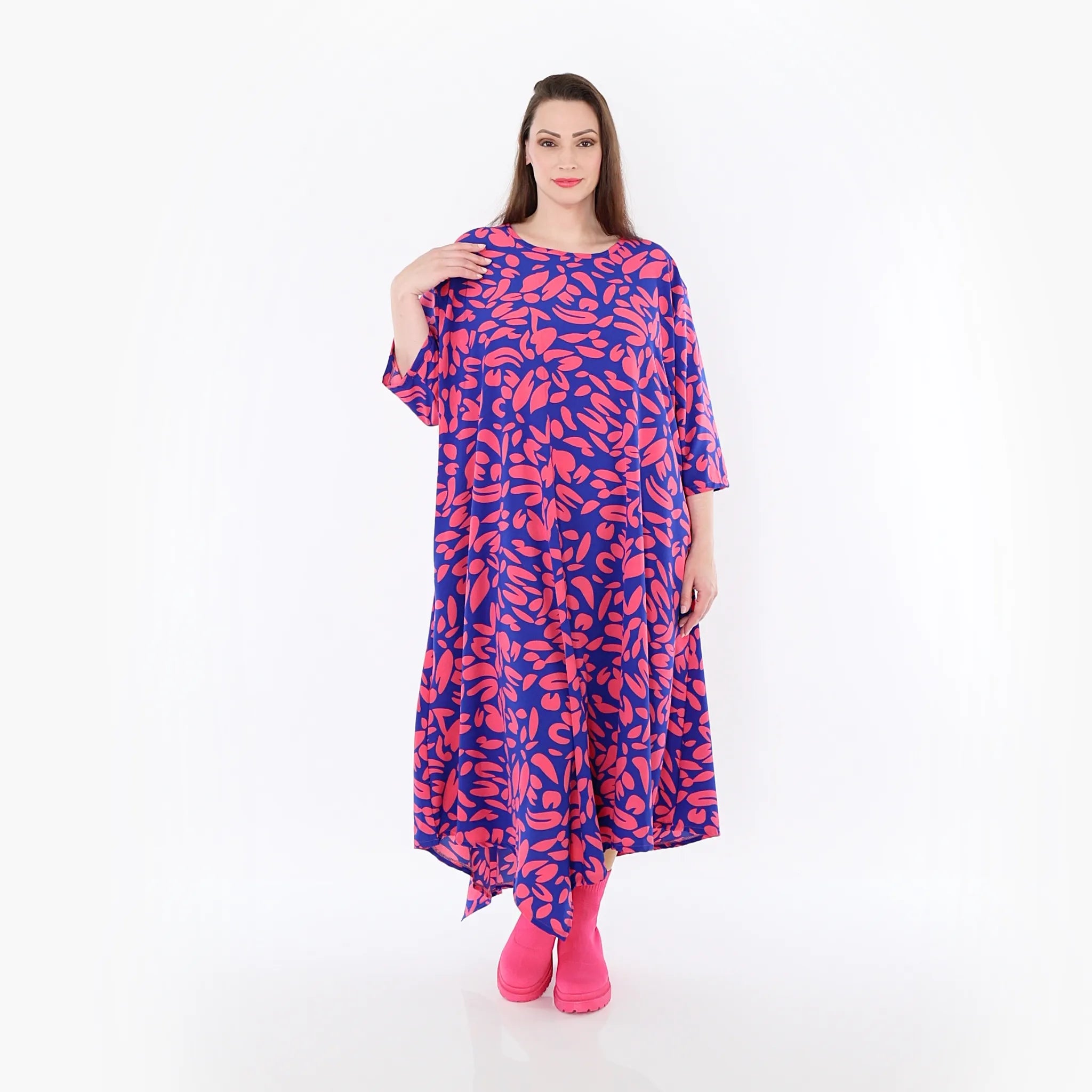  Ballonkleid von AKH Fashion aus Viskose, 1470.01927, Royalblau/Pink, Blumen, Ausgefallen