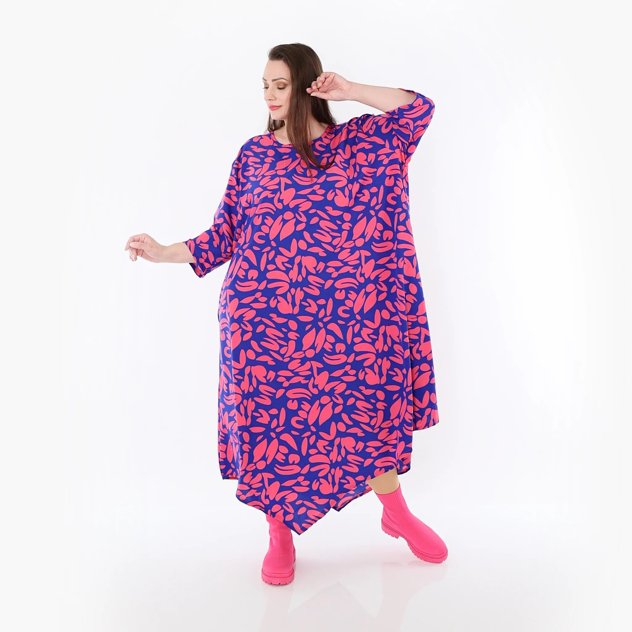  Ballonkleid von AKH Fashion aus Viskose, 1470.01927, Royalblau/Pink, Blumen, Ausgefallen