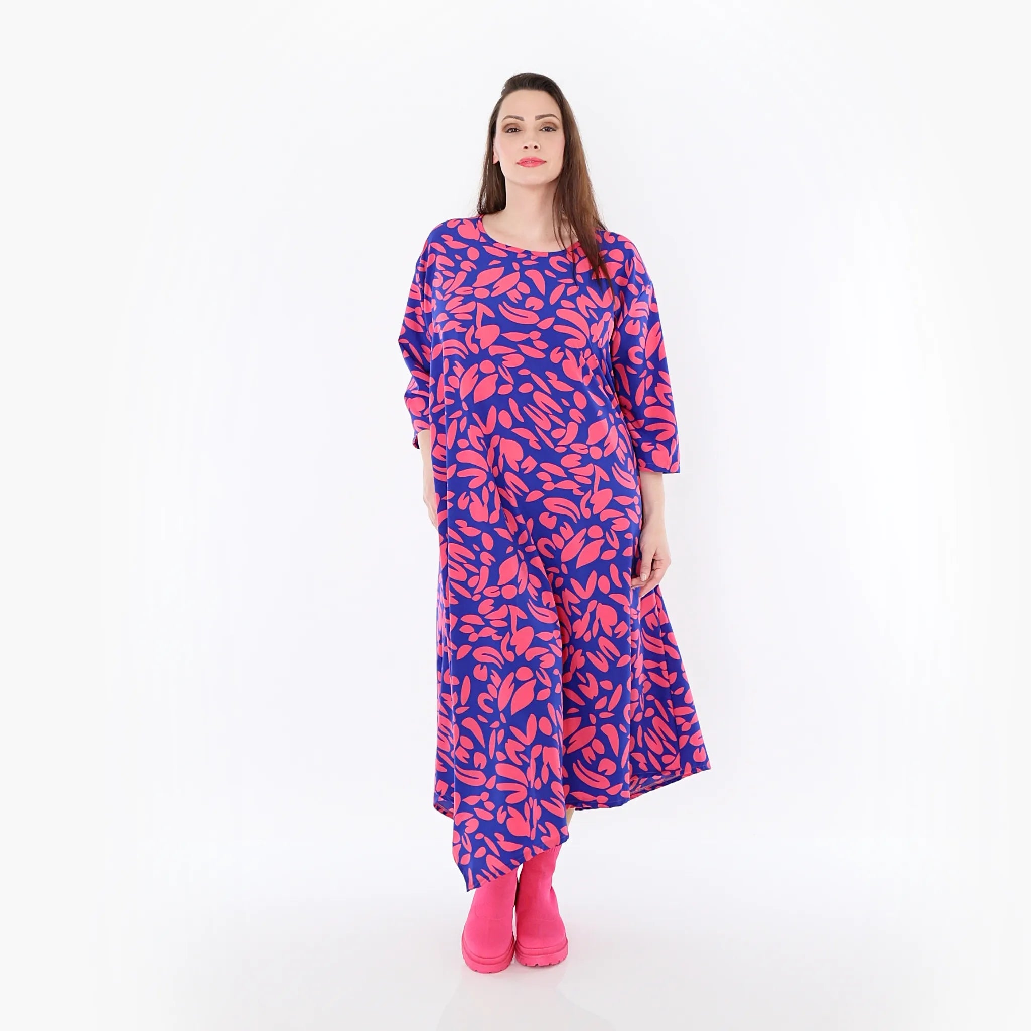  Ballonkleid von AKH Fashion aus Viskose, 1470.01927, Royalblau/Pink, Blumen, Ausgefallen