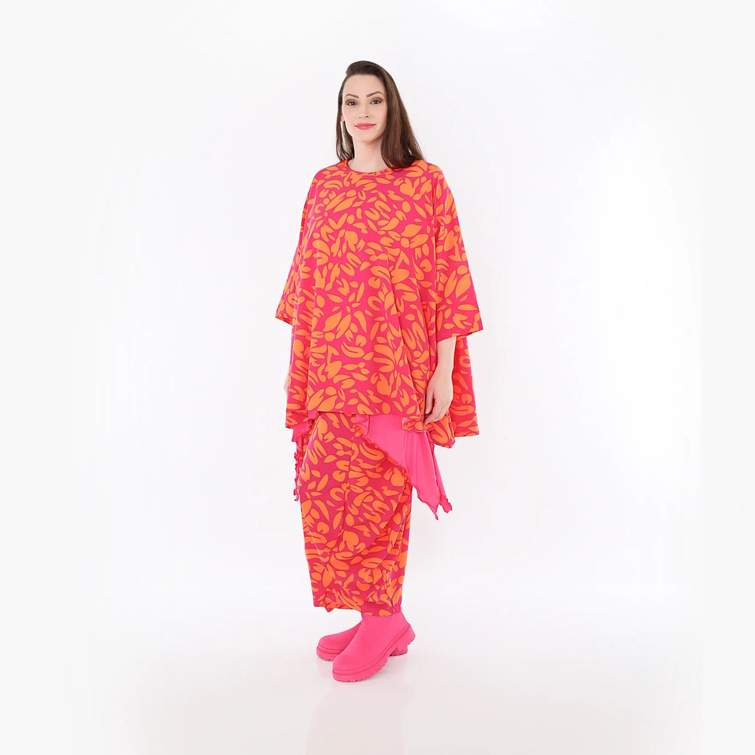  A-Form Bigshirt von AKH Fashion aus Viskose, 1470.00593, Fuchsia/Orange, Blumen, Ausgefallen