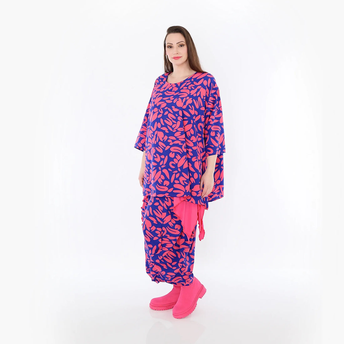  A-Form Bigshirt von AKH Fashion aus Viskose, 1470.00593, Royalblau/Pink, Blumen, Ausgefallen