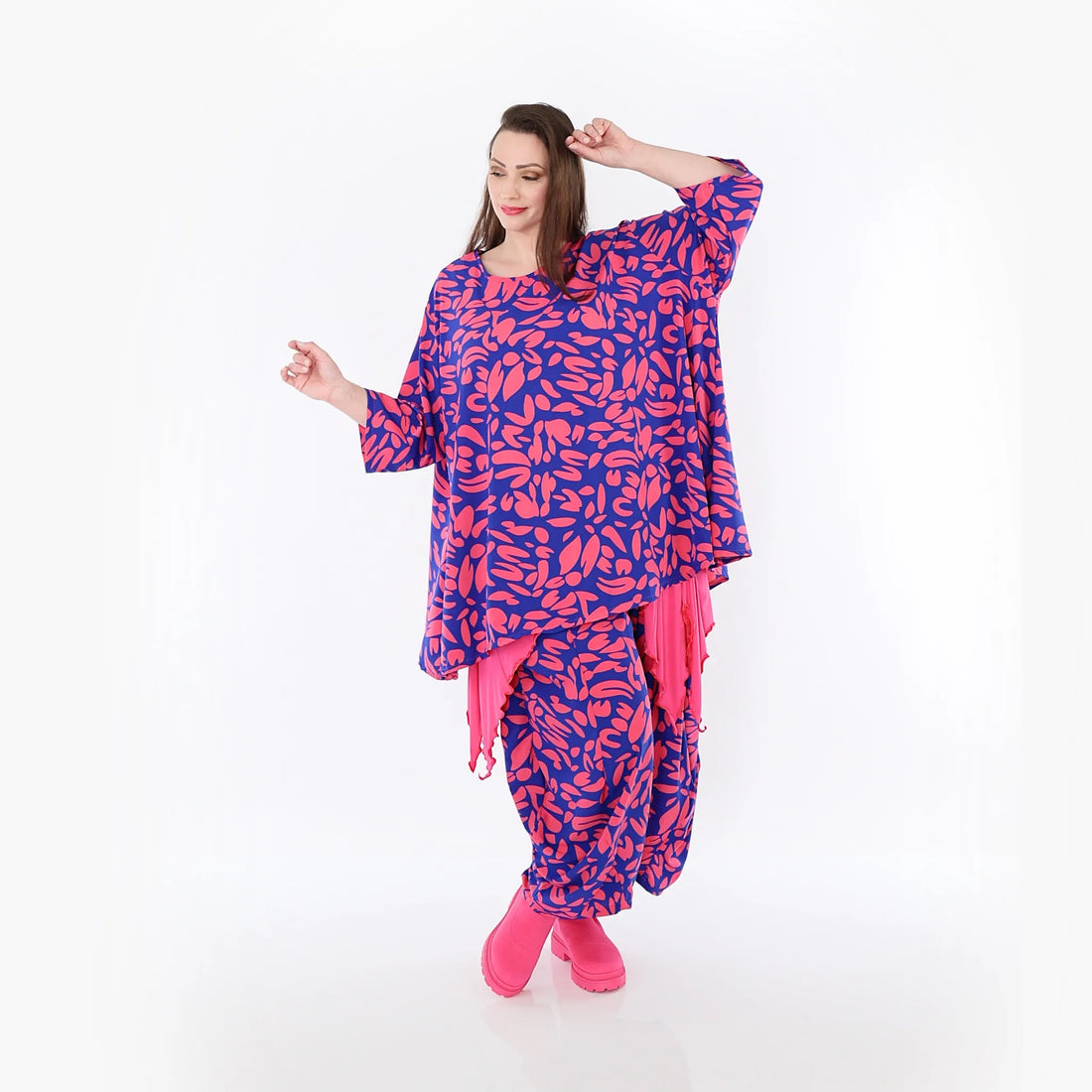  A-Form Bigshirt von AKH Fashion aus Viskose, 1470.00593, Royalblau/Pink, Blumen, Ausgefallen