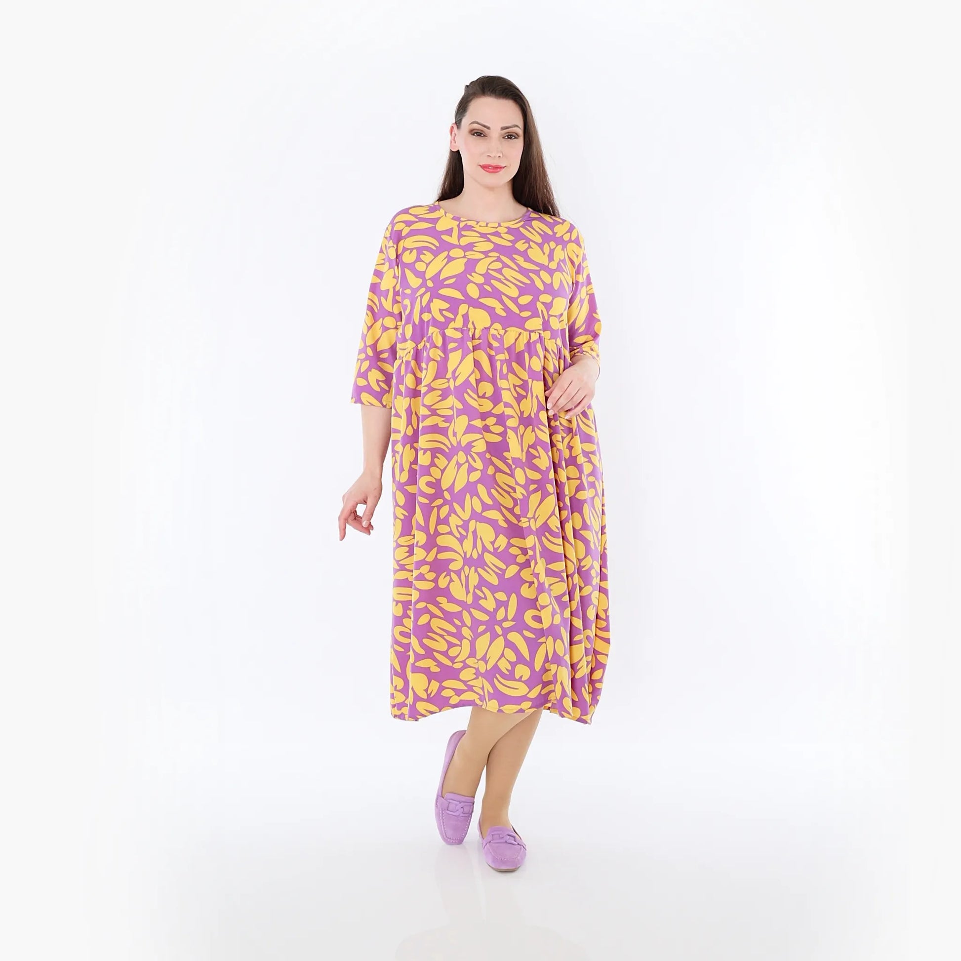  Ballonkleid von AKH Fashion aus Viskose, 1470.06698, Flieder/Gelb, Blumen, Ausgefallen