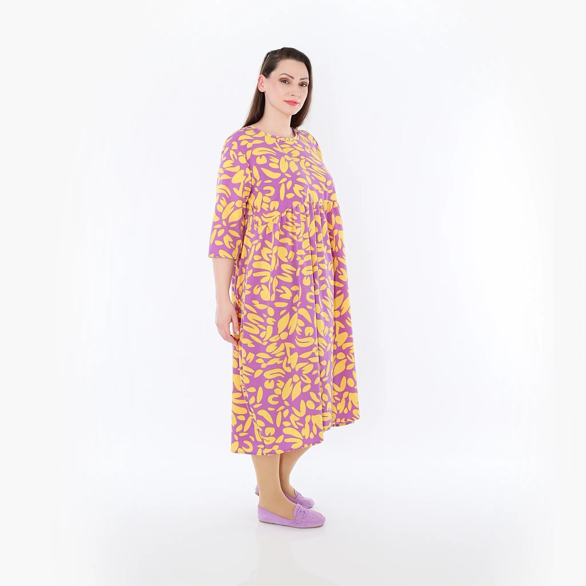  Ballonkleid von AKH Fashion aus Viskose, 1470.06698, Flieder/Gelb, Blumen, Ausgefallen
