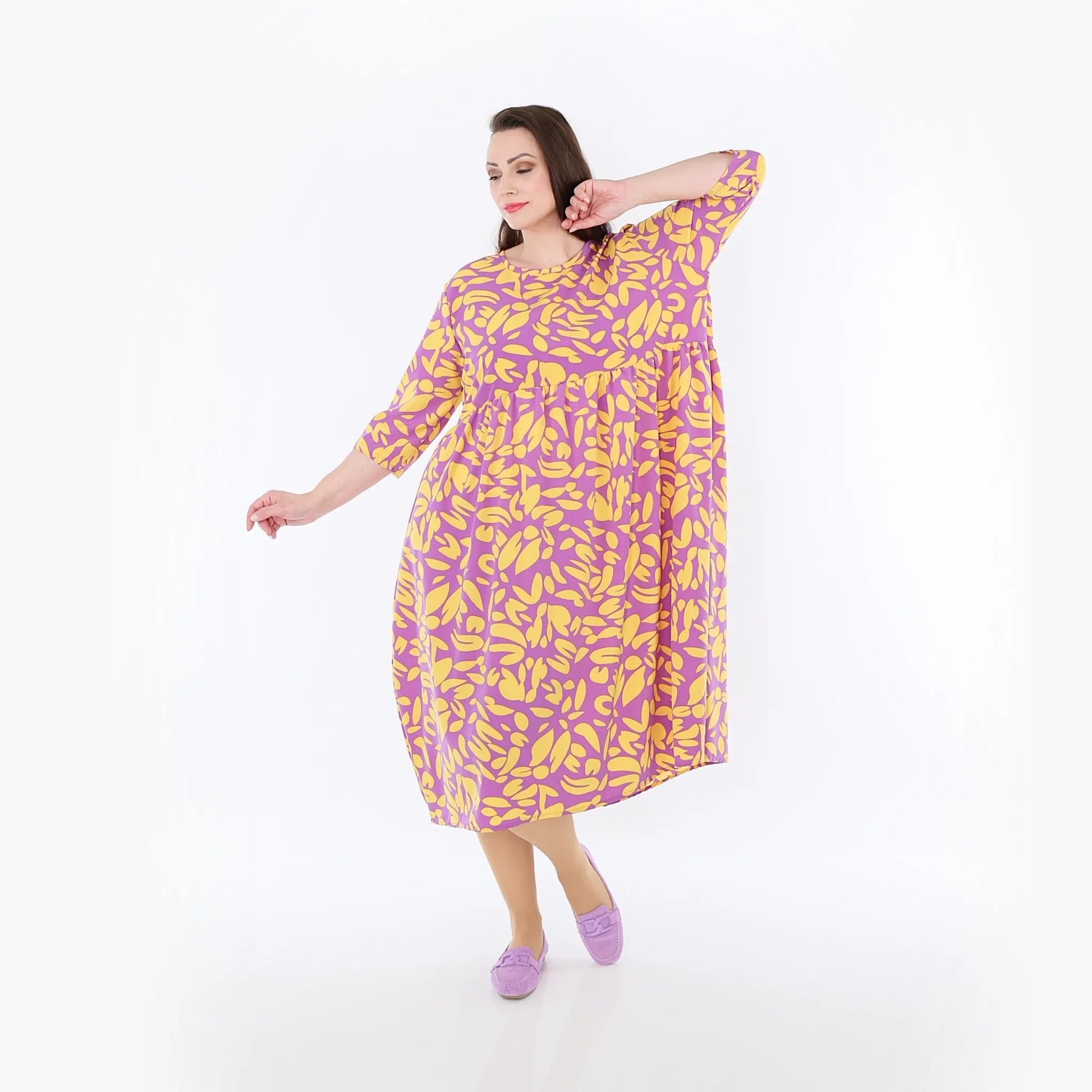  Ballonkleid von AKH Fashion aus Viskose, 1470.06698, Flieder/Gelb, Blumen, Ausgefallen