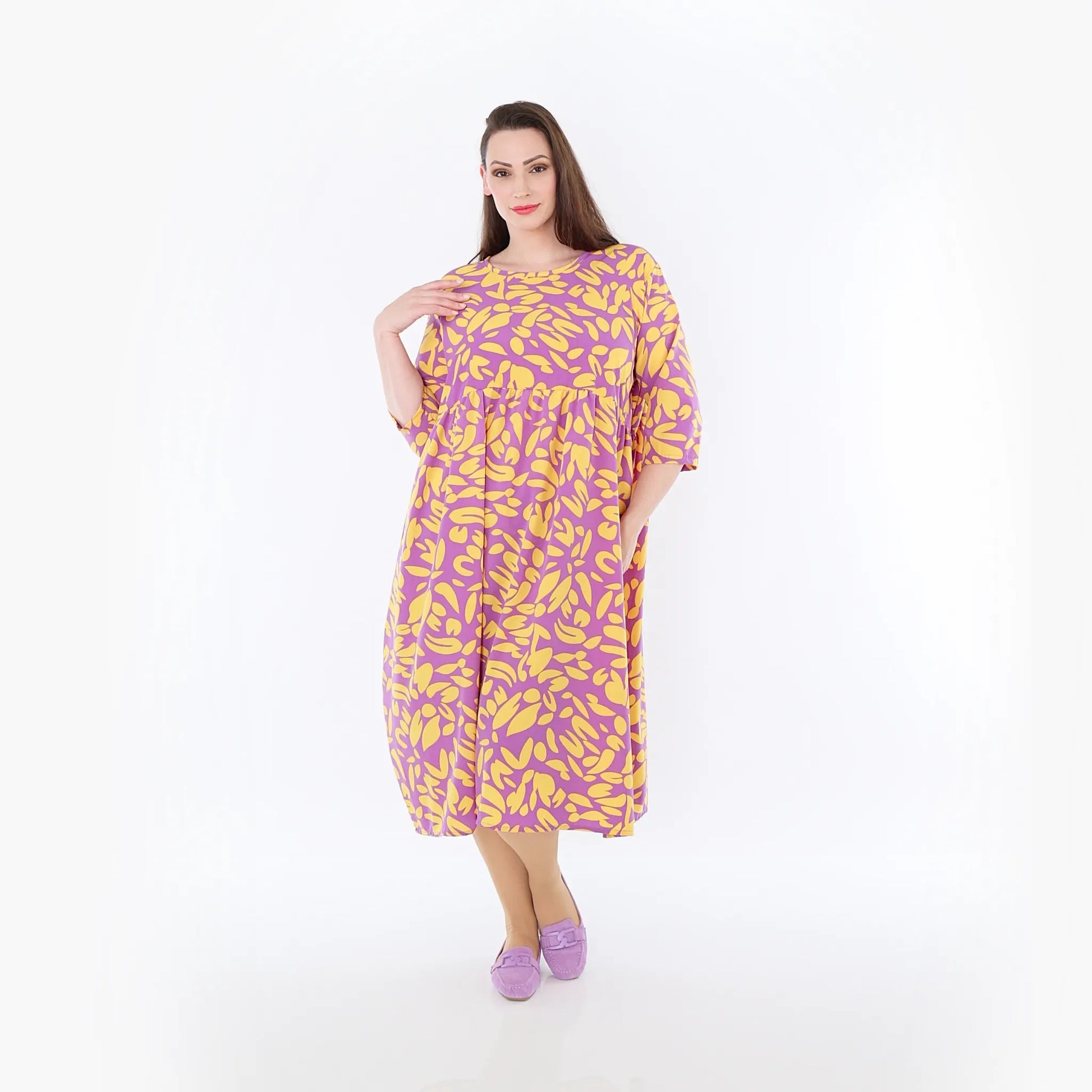  Ballonkleid von AKH Fashion aus Viskose, 1470.06698, Flieder/Gelb, Blumen, Ausgefallen