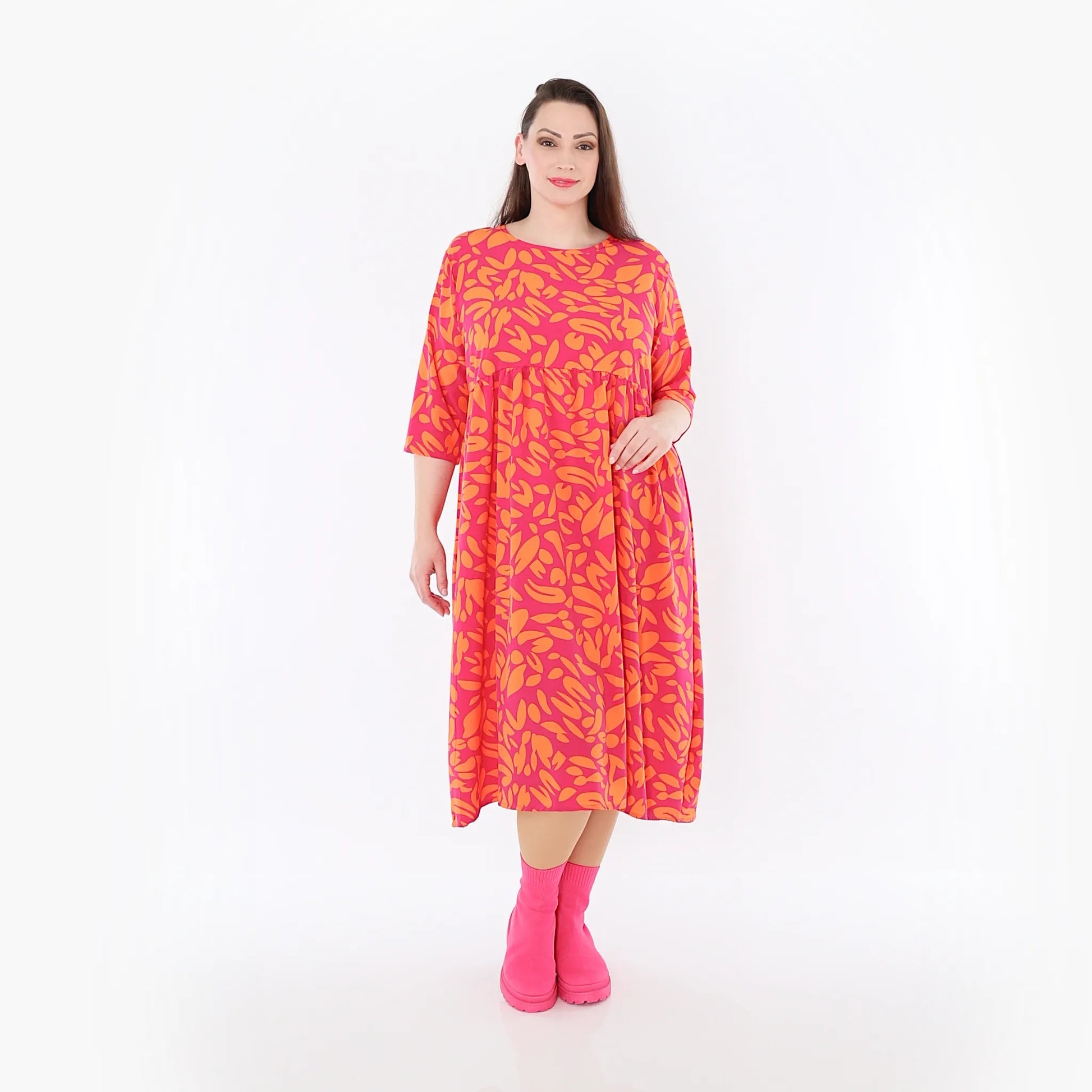  Ballonkleid von AKH Fashion aus Viskose, 1470.06698, Fuchsia/Orange, Blumen, Ausgefallen