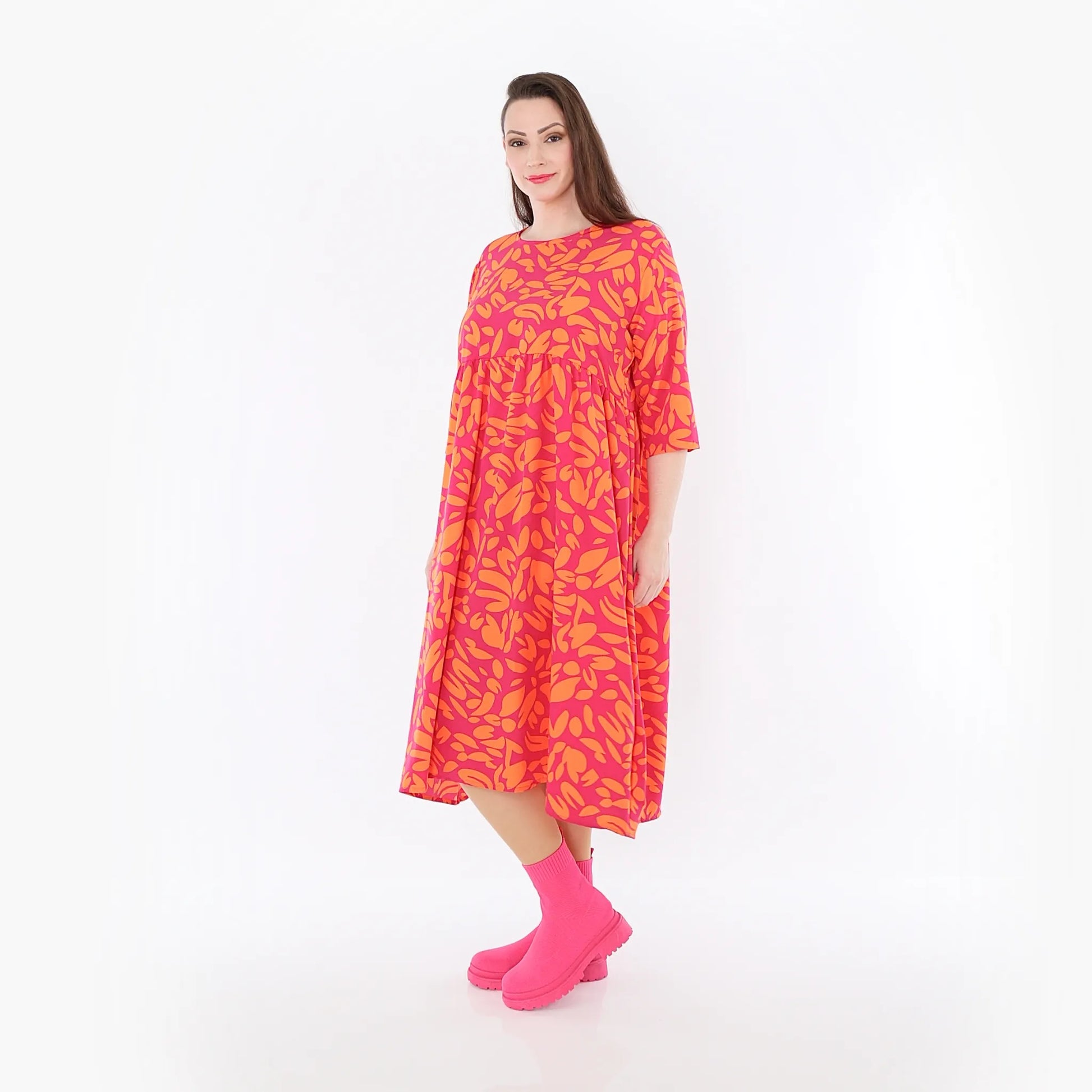  Ballonkleid von AKH Fashion aus Viskose, 1470.06698, Fuchsia/Orange, Blumen, Ausgefallen