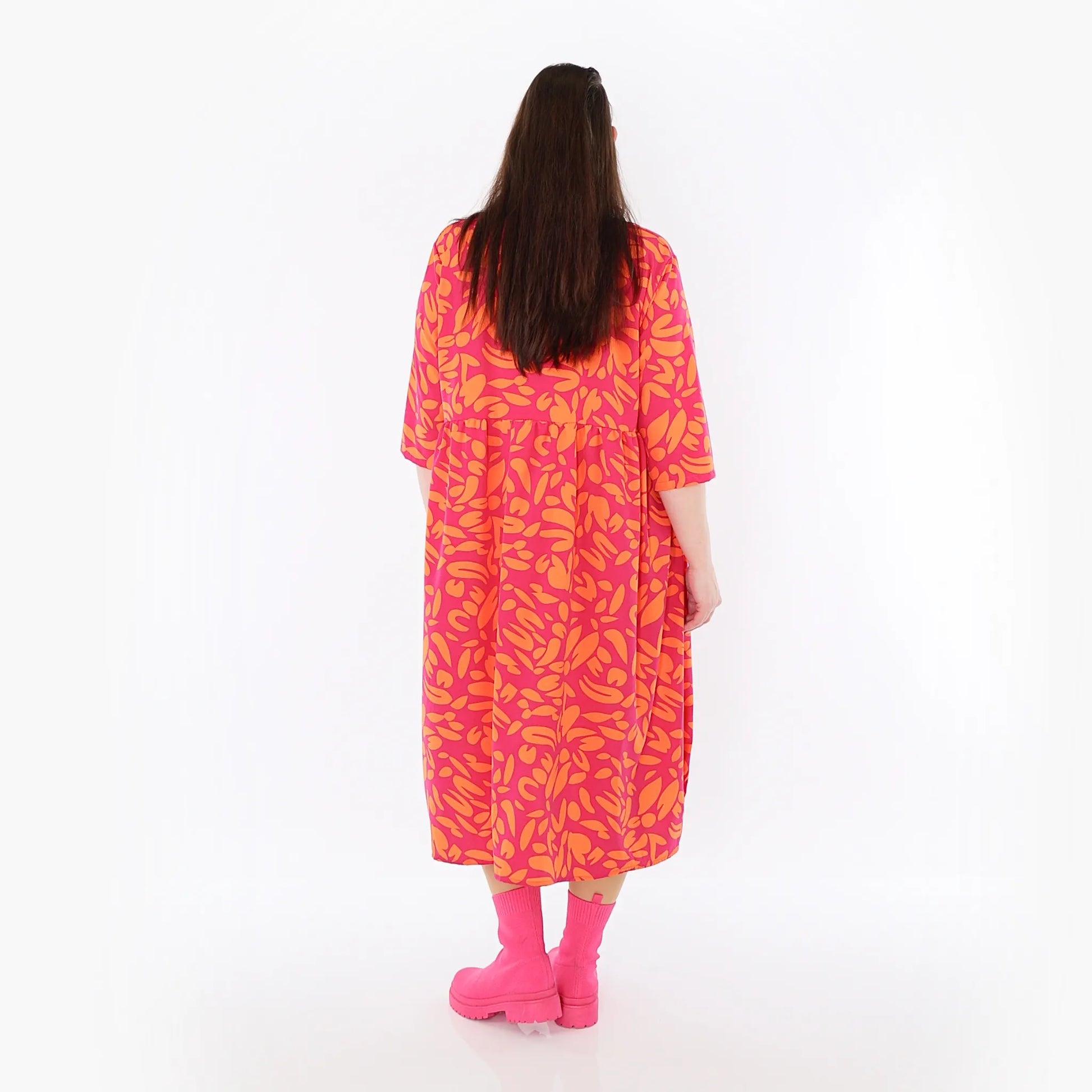  Ballonkleid von AKH Fashion aus Viskose, 1470.06698, Fuchsia/Orange, Blumen, Ausgefallen