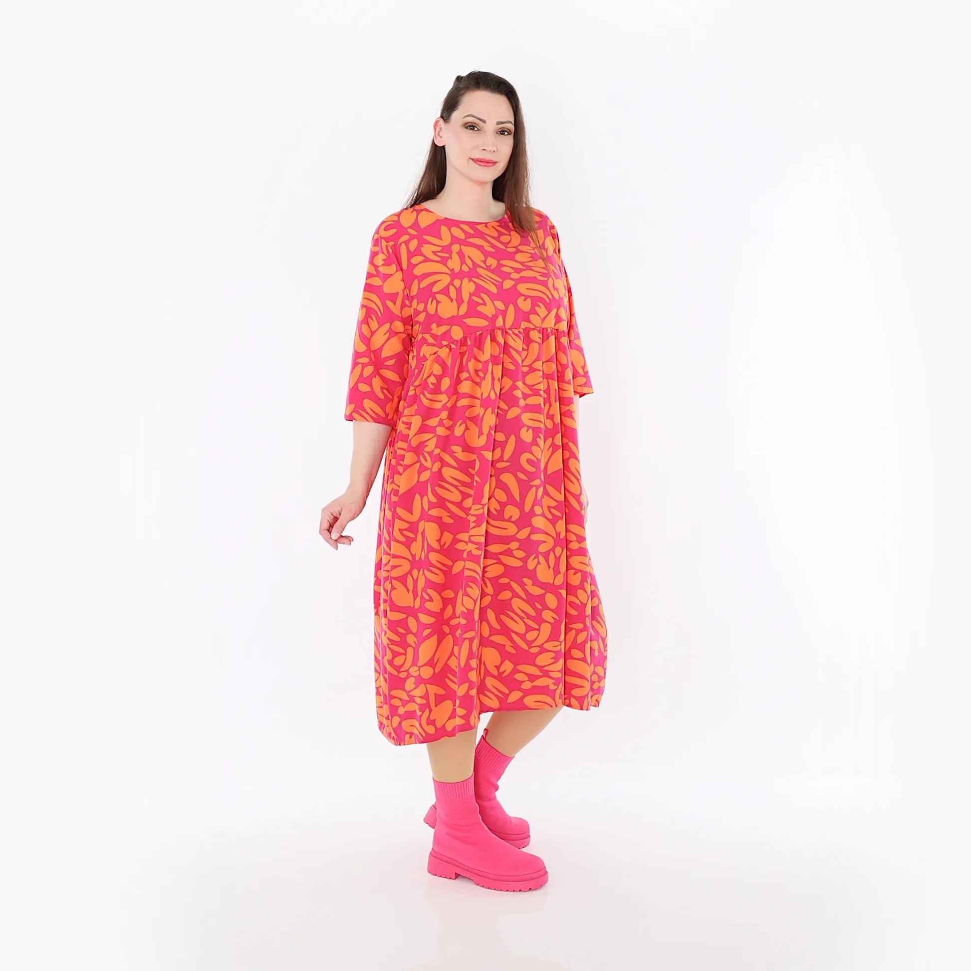  Ballonkleid von AKH Fashion aus Viskose, 1470.06698, Fuchsia/Orange, Blumen, Ausgefallen