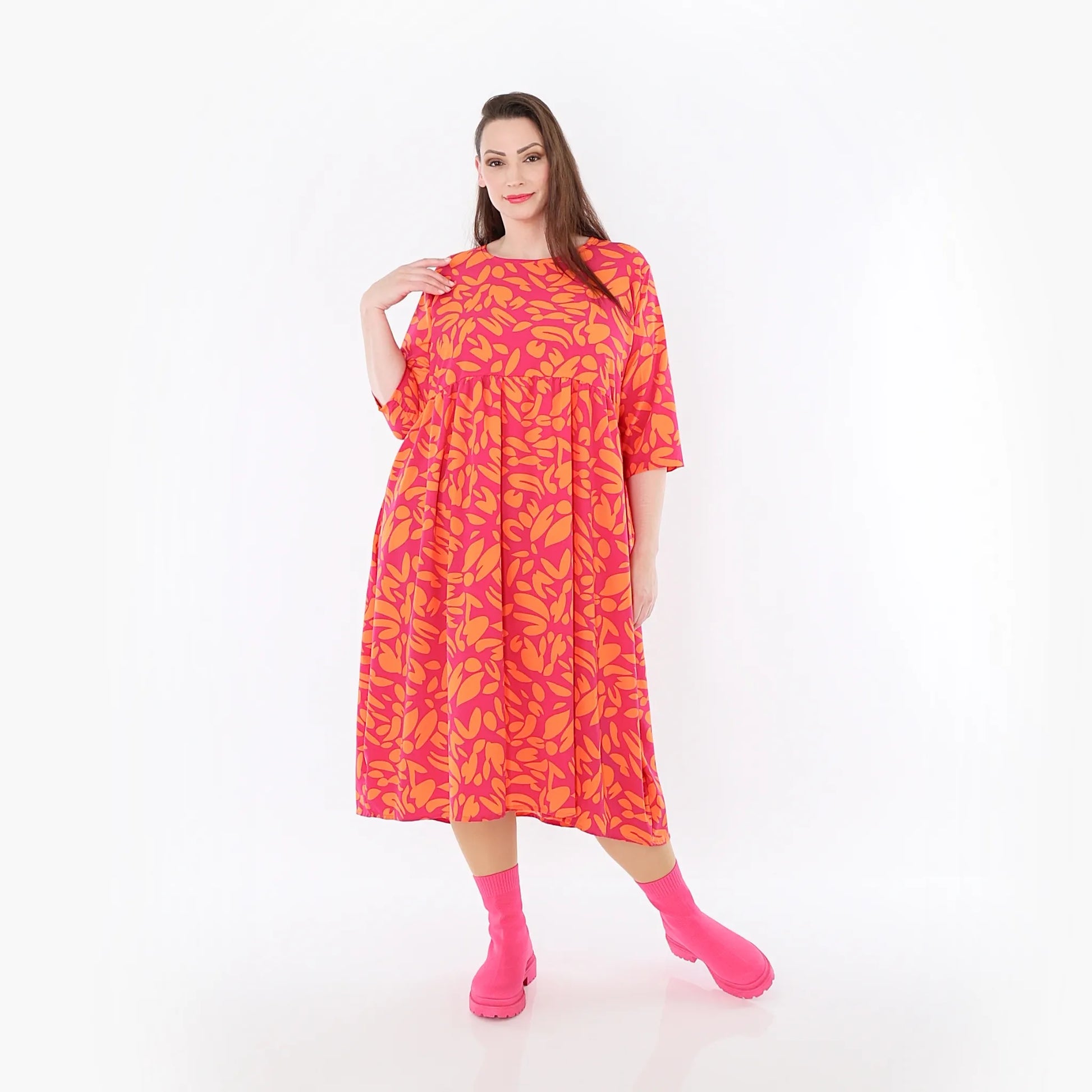  Ballonkleid von AKH Fashion aus Viskose, 1470.06698, Fuchsia/Orange, Blumen, Ausgefallen