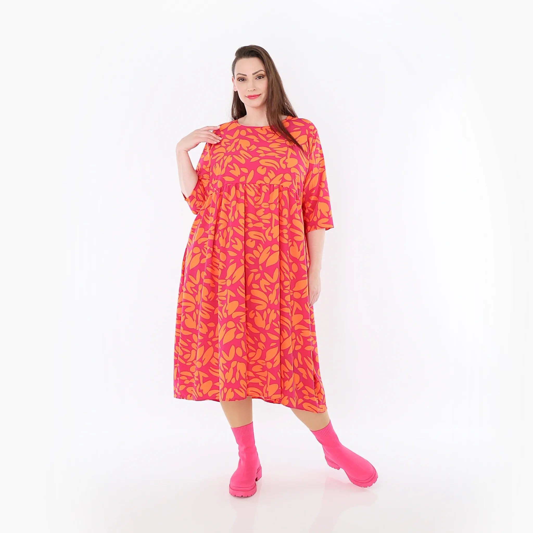  Ballonkleid von AKH Fashion aus Viskose, 1470.06698, Fuchsia/Orange, Blumen, Ausgefallen