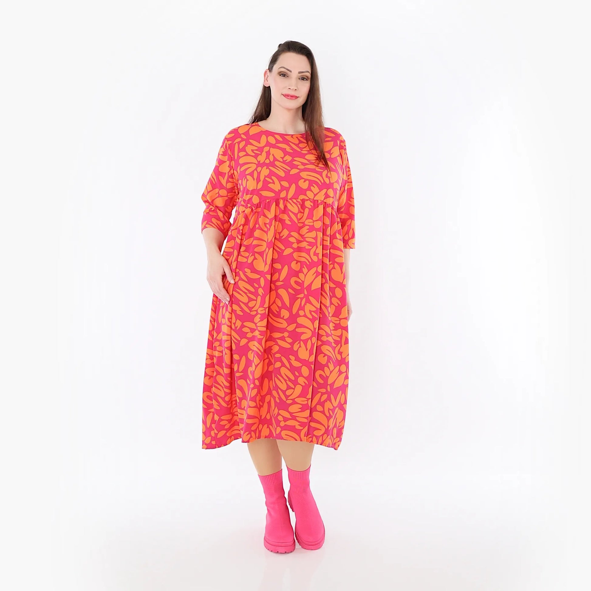  Ballonkleid von AKH Fashion aus Viskose, 1470.06698, Fuchsia/Orange, Blumen, Ausgefallen