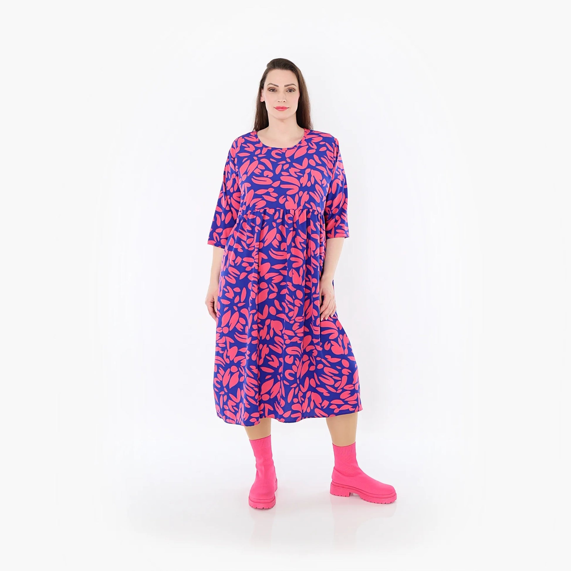 Ballonkleid von AKH Fashion aus Viskose, 1470.06698, Royalblau/Pink, Blumen, Ausgefallen