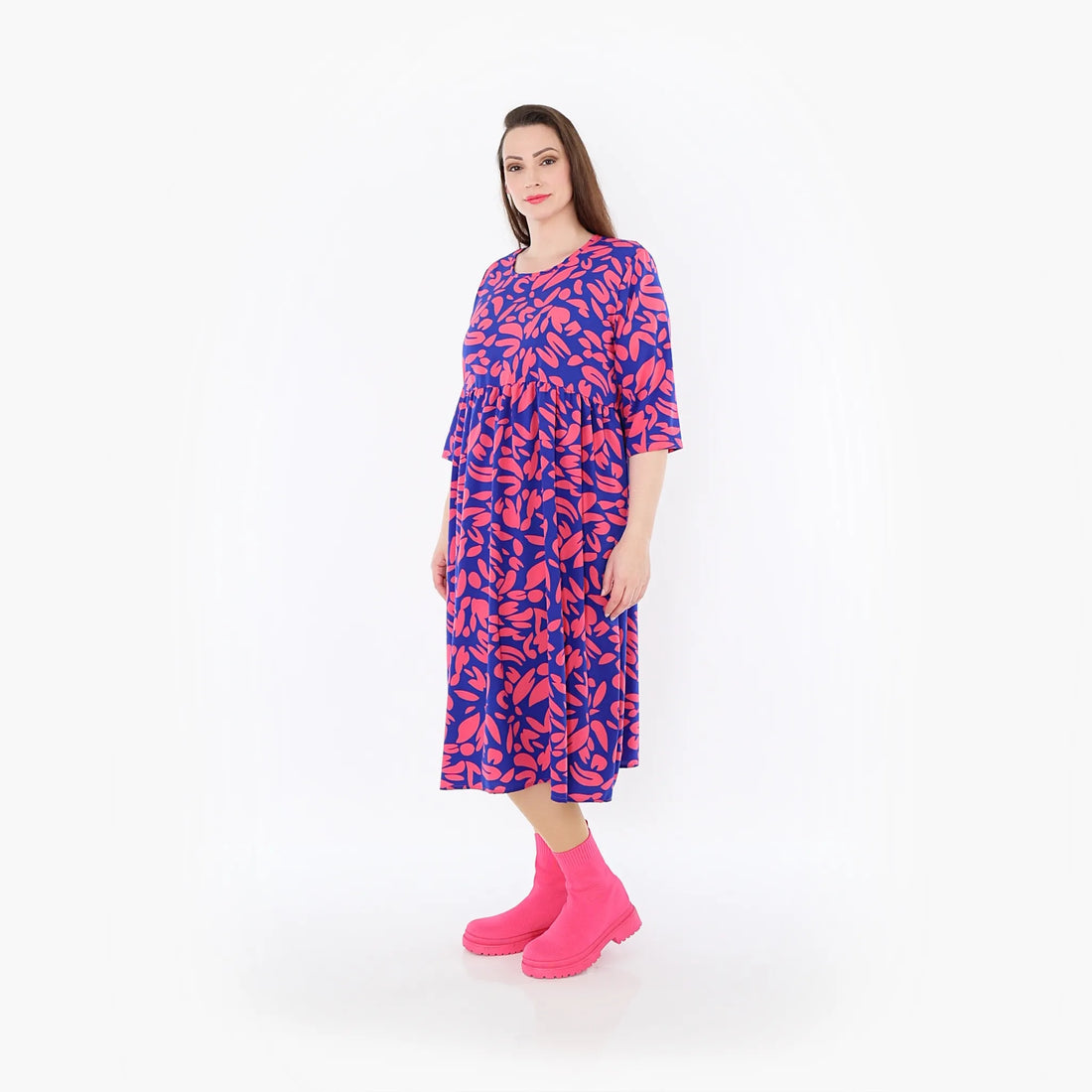  Ballonkleid von AKH Fashion aus Viskose, 1470.06698, Royalblau/Pink, Blumen, Ausgefallen
