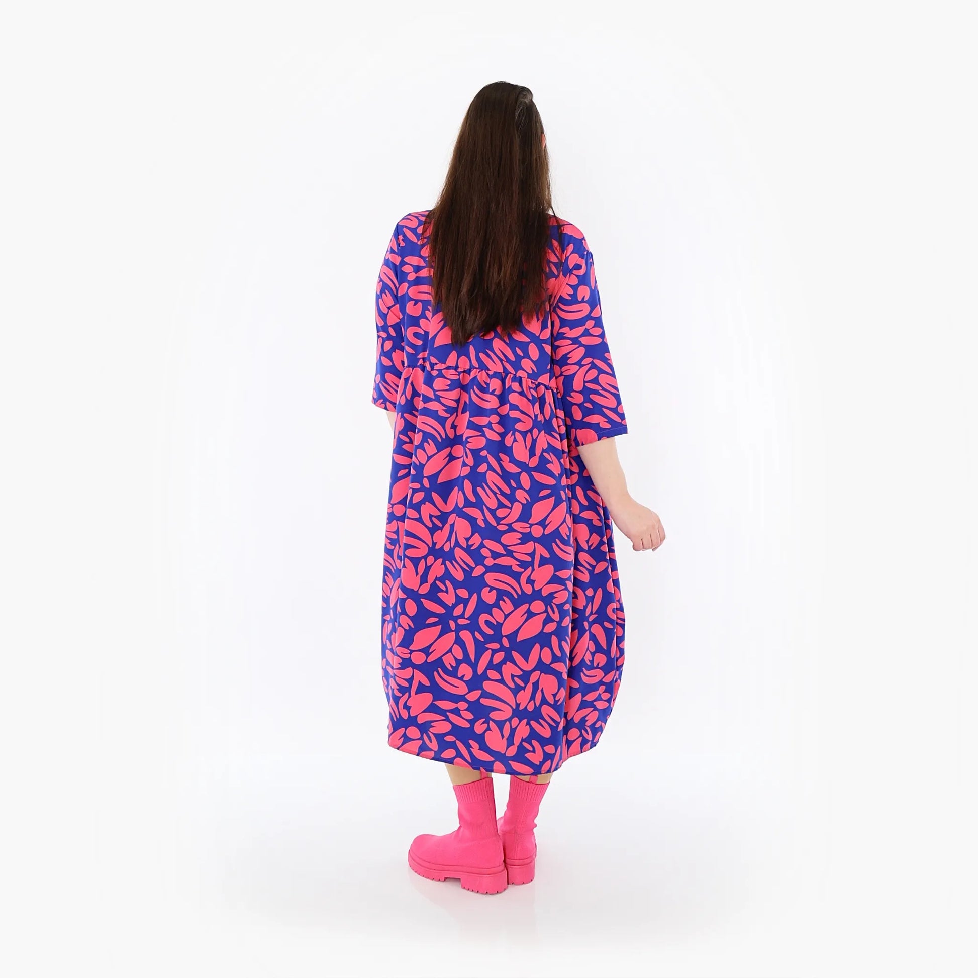  Ballonkleid von AKH Fashion aus Viskose, 1470.06698, Royalblau/Pink, Blumen, Ausgefallen