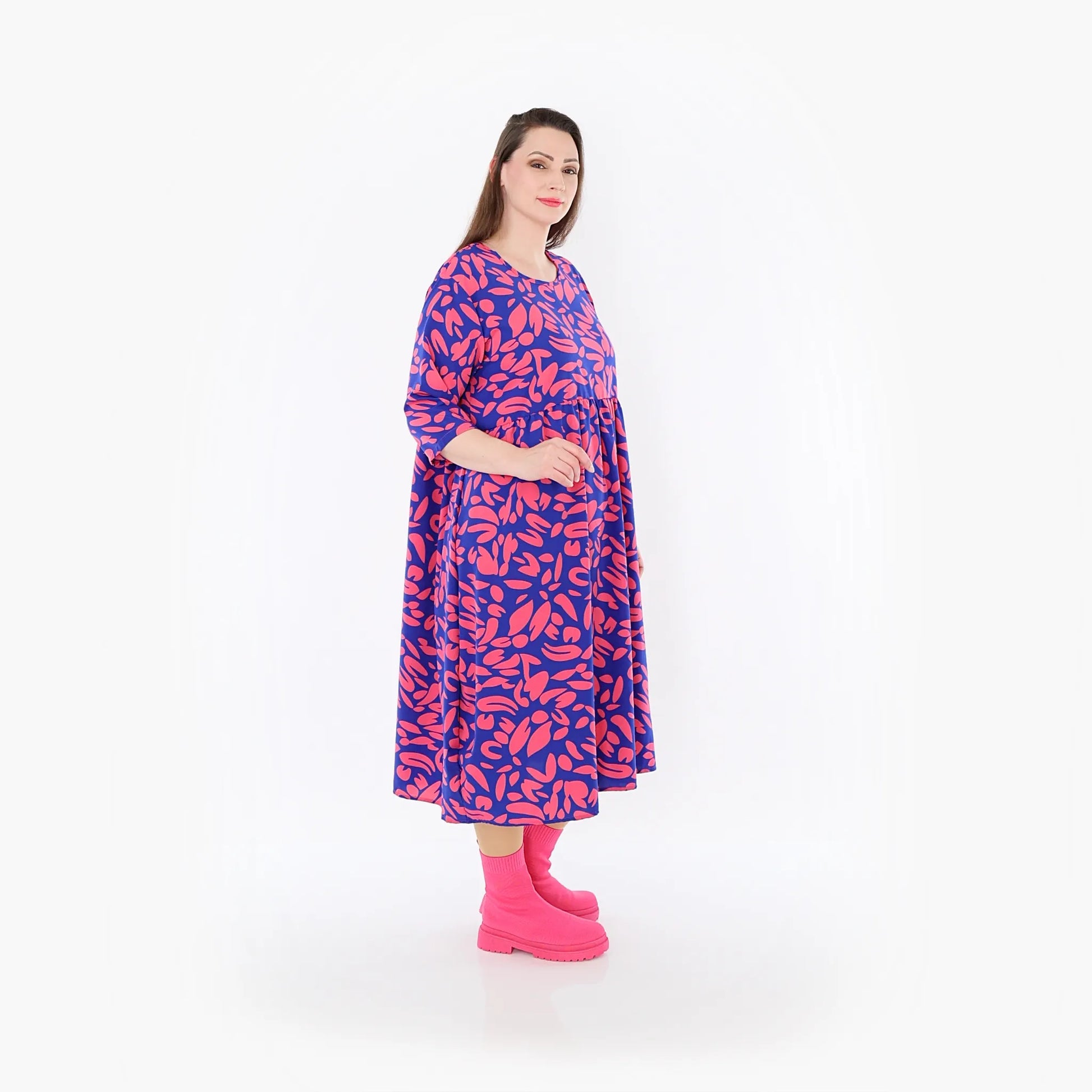  Ballonkleid von AKH Fashion aus Viskose, 1470.06698, Royalblau/Pink, Blumen, Ausgefallen
