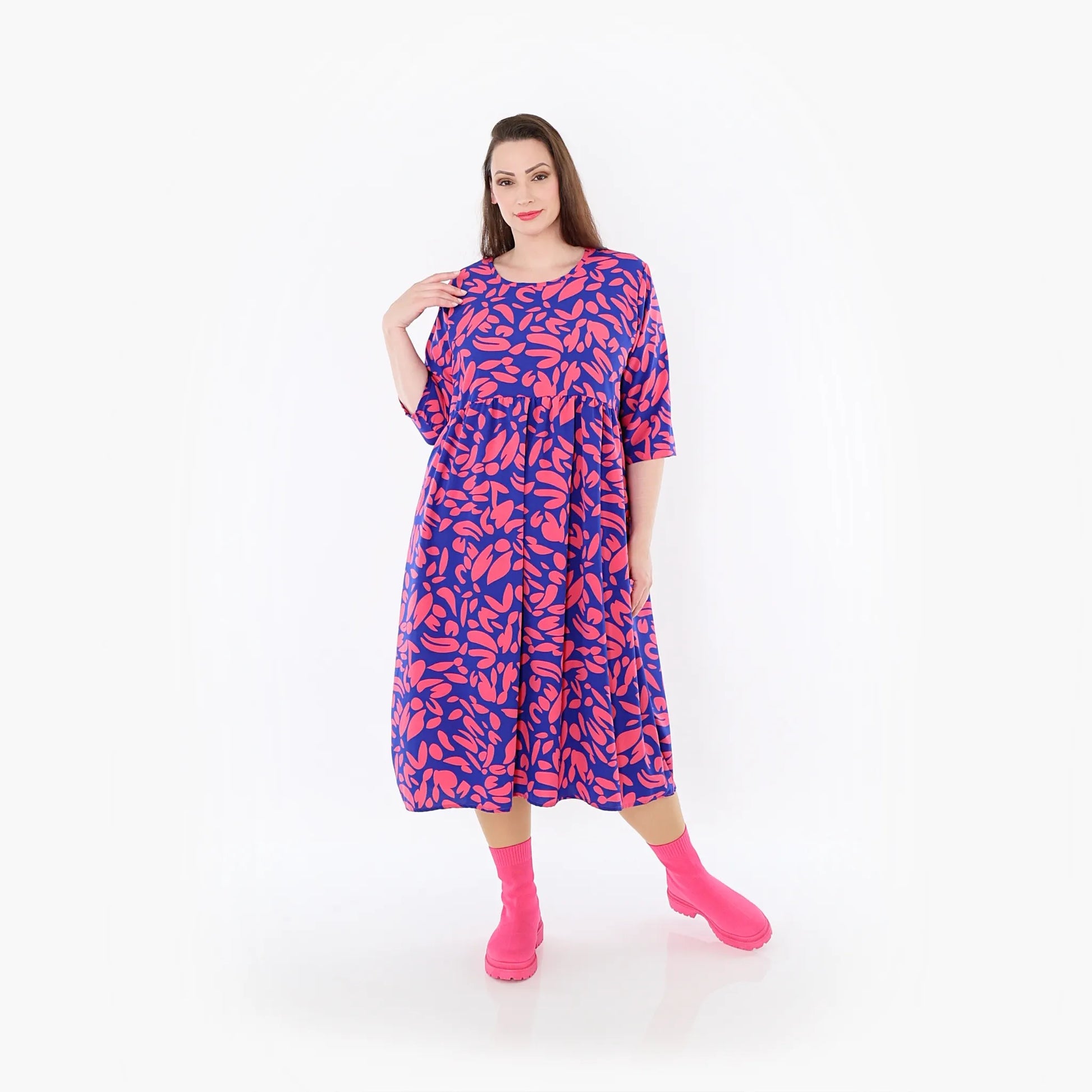  Ballonkleid von AKH Fashion aus Viskose, 1470.06698, Royalblau/Pink, Blumen, Ausgefallen