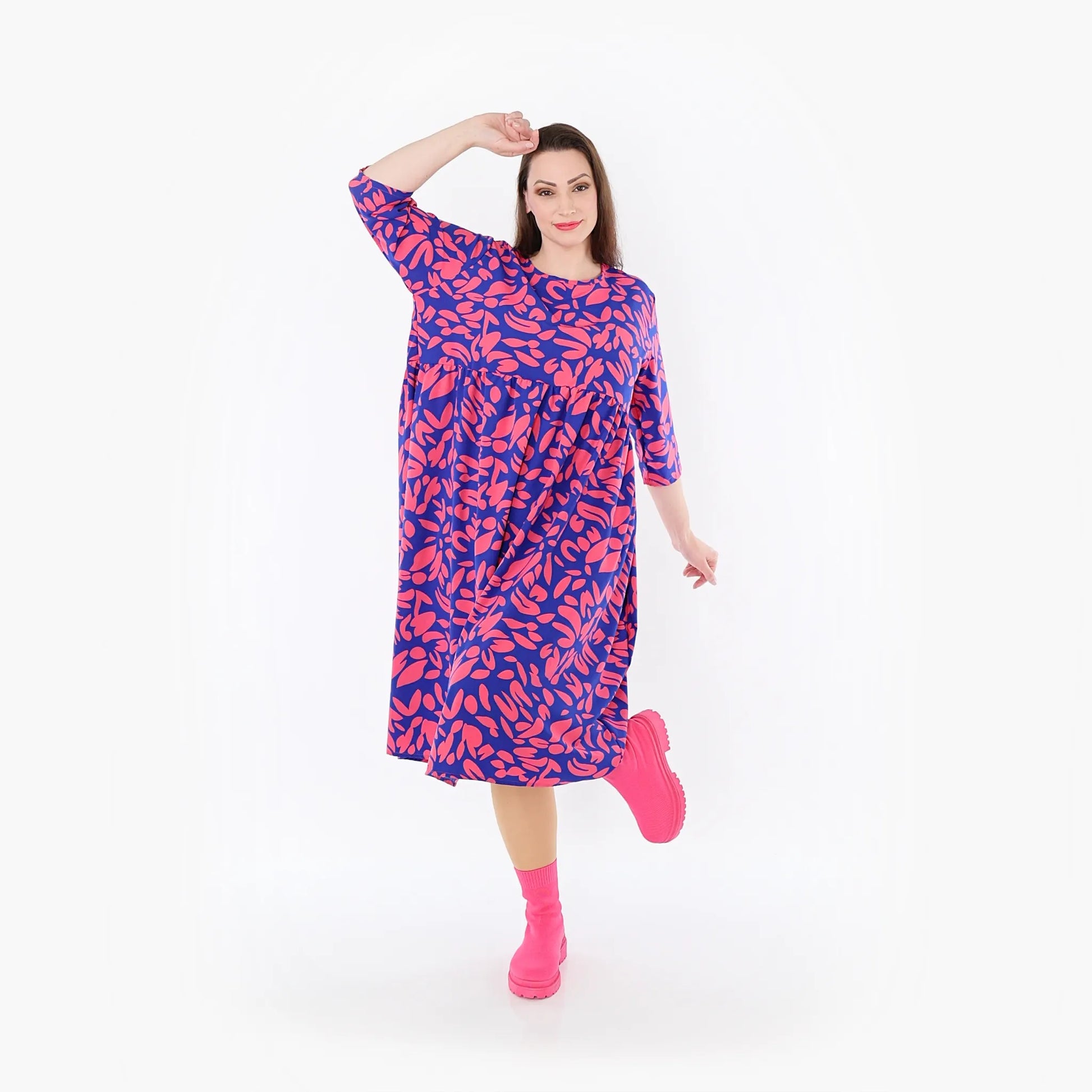  Ballonkleid von AKH Fashion aus Viskose, 1470.06698, Royalblau/Pink, Blumen, Ausgefallen