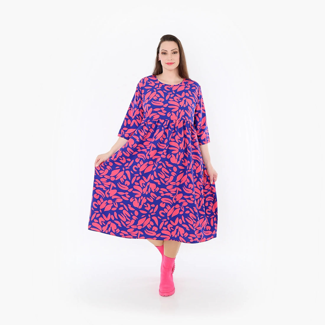  Ballonkleid von AKH Fashion aus Viskose, 1470.06698, Royalblau/Pink, Blumen, Ausgefallen