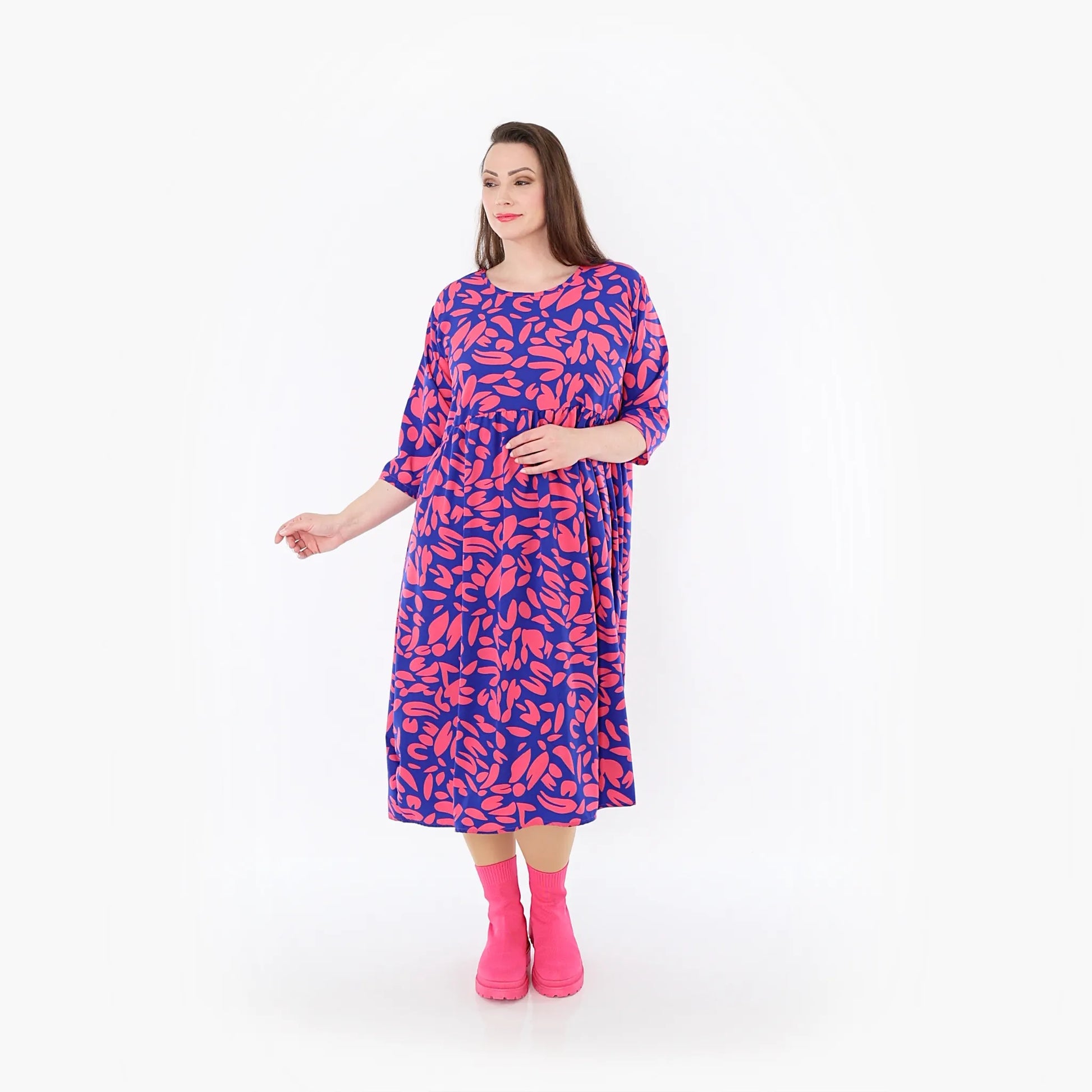  Ballonkleid von AKH Fashion aus Viskose, 1470.06698, Royalblau/Pink, Blumen, Ausgefallen
