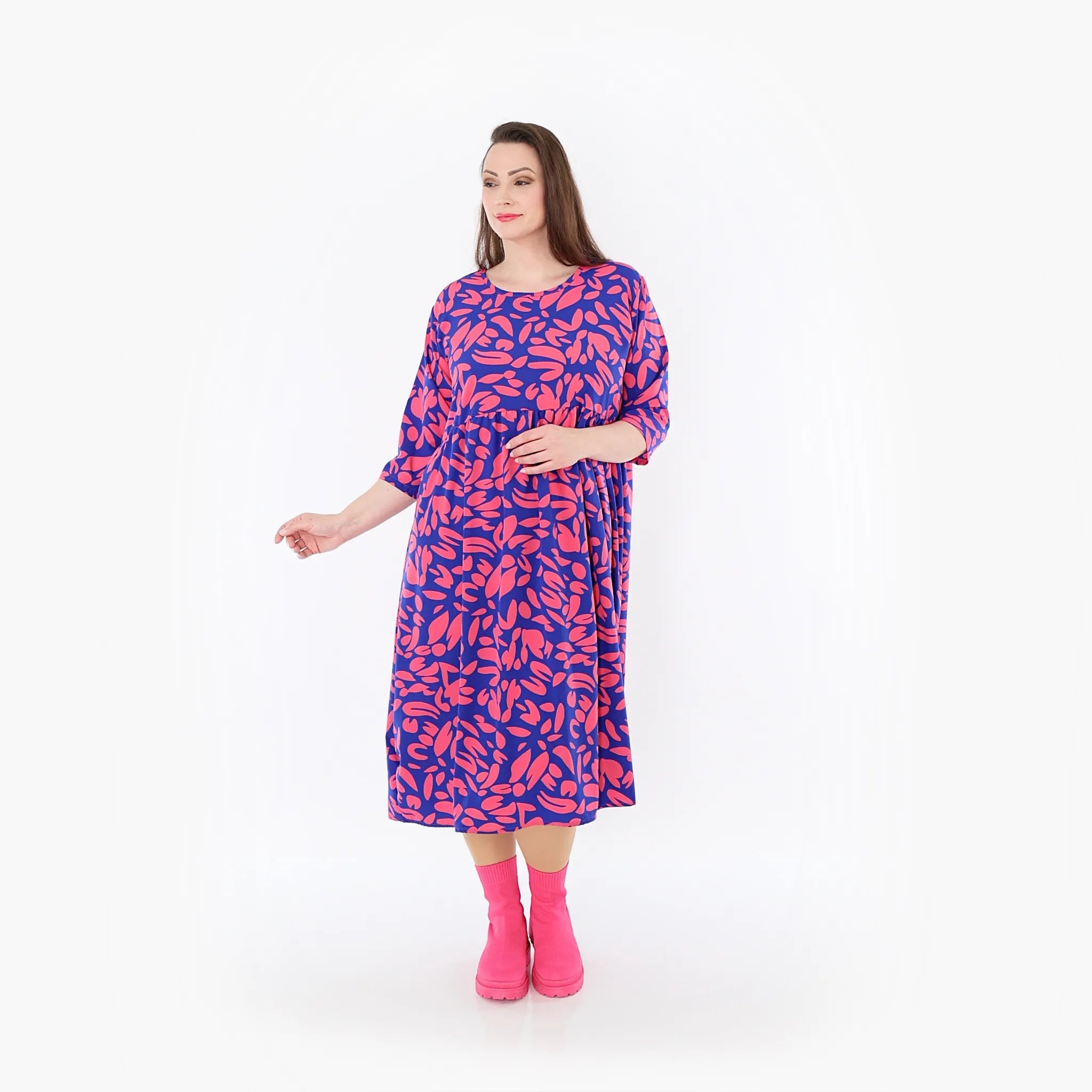  Ballonkleid von AKH Fashion aus Viskose, 1470.06698, Royalblau/Pink, Blumen, Ausgefallen
