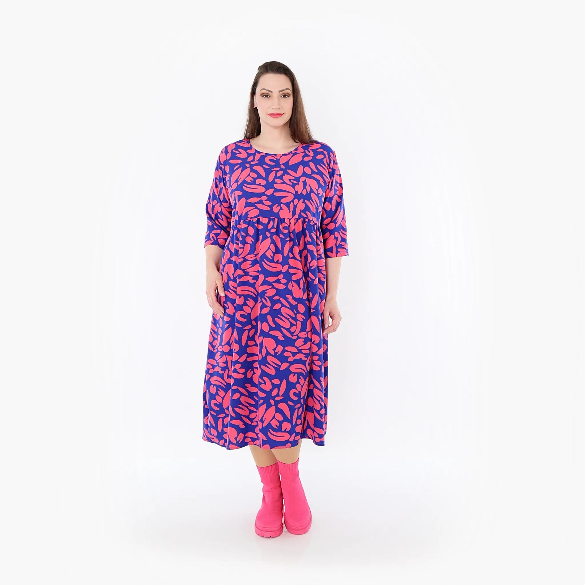  Ballonkleid von AKH Fashion aus Viskose, 1470.06698, Royalblau/Pink, Blumen, Ausgefallen