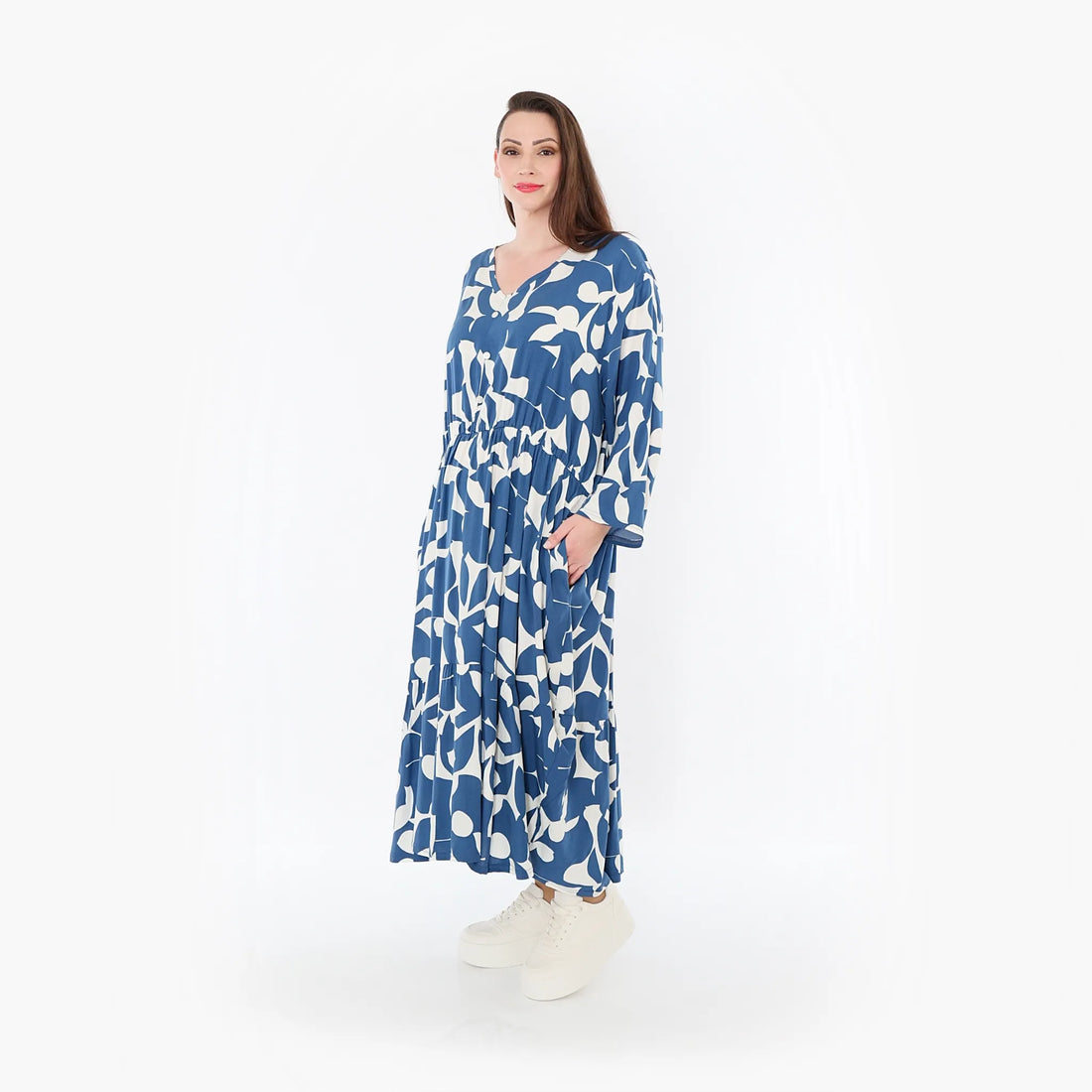 Ballonkleid von AKH Fashion aus Viskose, 1471.07064, Blau/Weiß, Muster, Ausgefallen